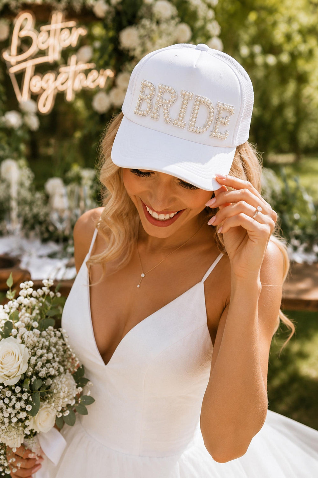 Pearl Bride Trucker Hat, Bride Baseball Cap, Bridal Shower Gift, Bride To Be Hat, Bachelorette Party Hat, Wedding Weekend Cap