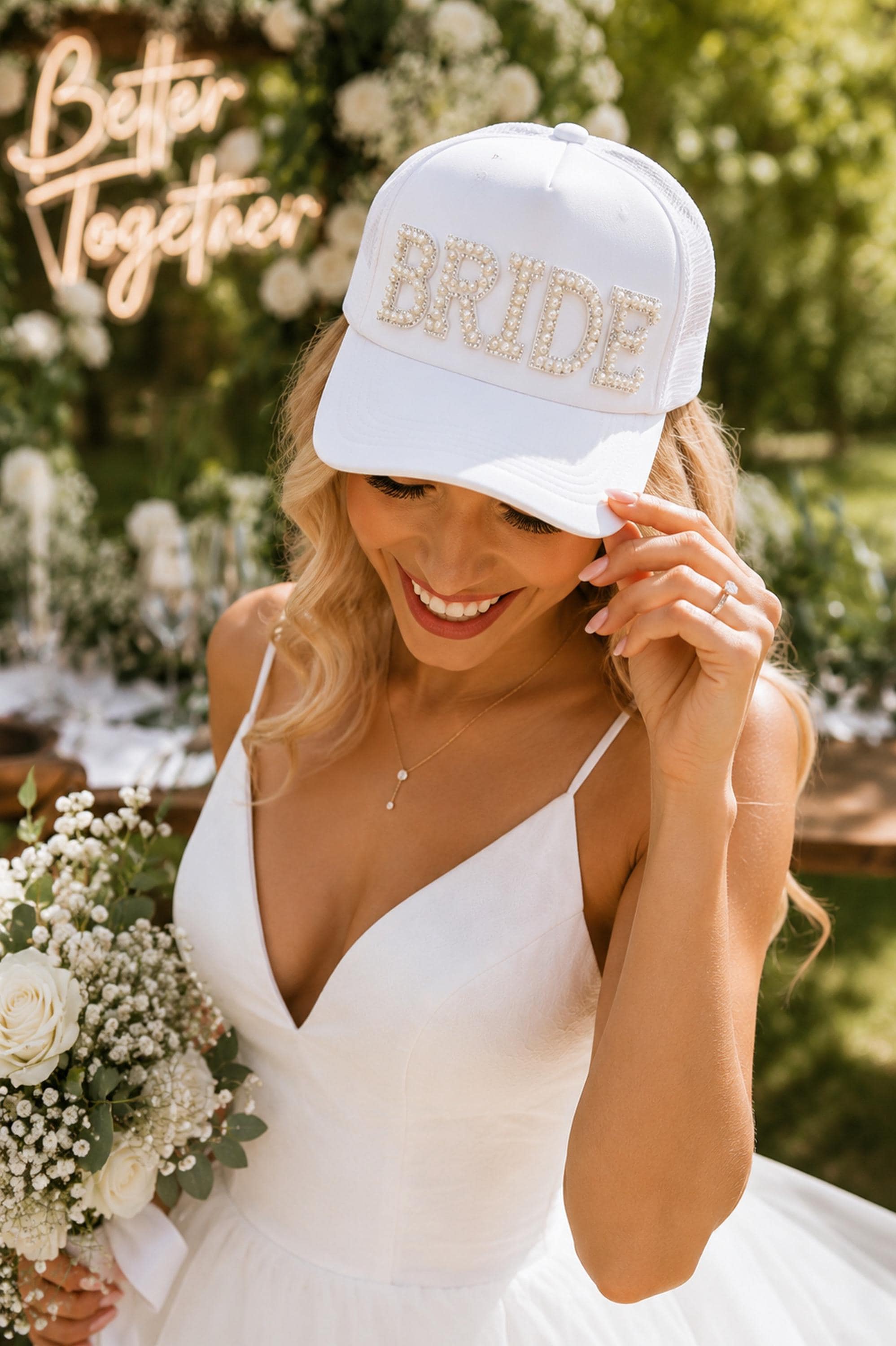 Pearl Bride Trucker Hat, Bride Baseball Cap, Bridal Shower Gift, Bride To Be Hat, Bachelorette Party Hat, Wedding Weekend Cap