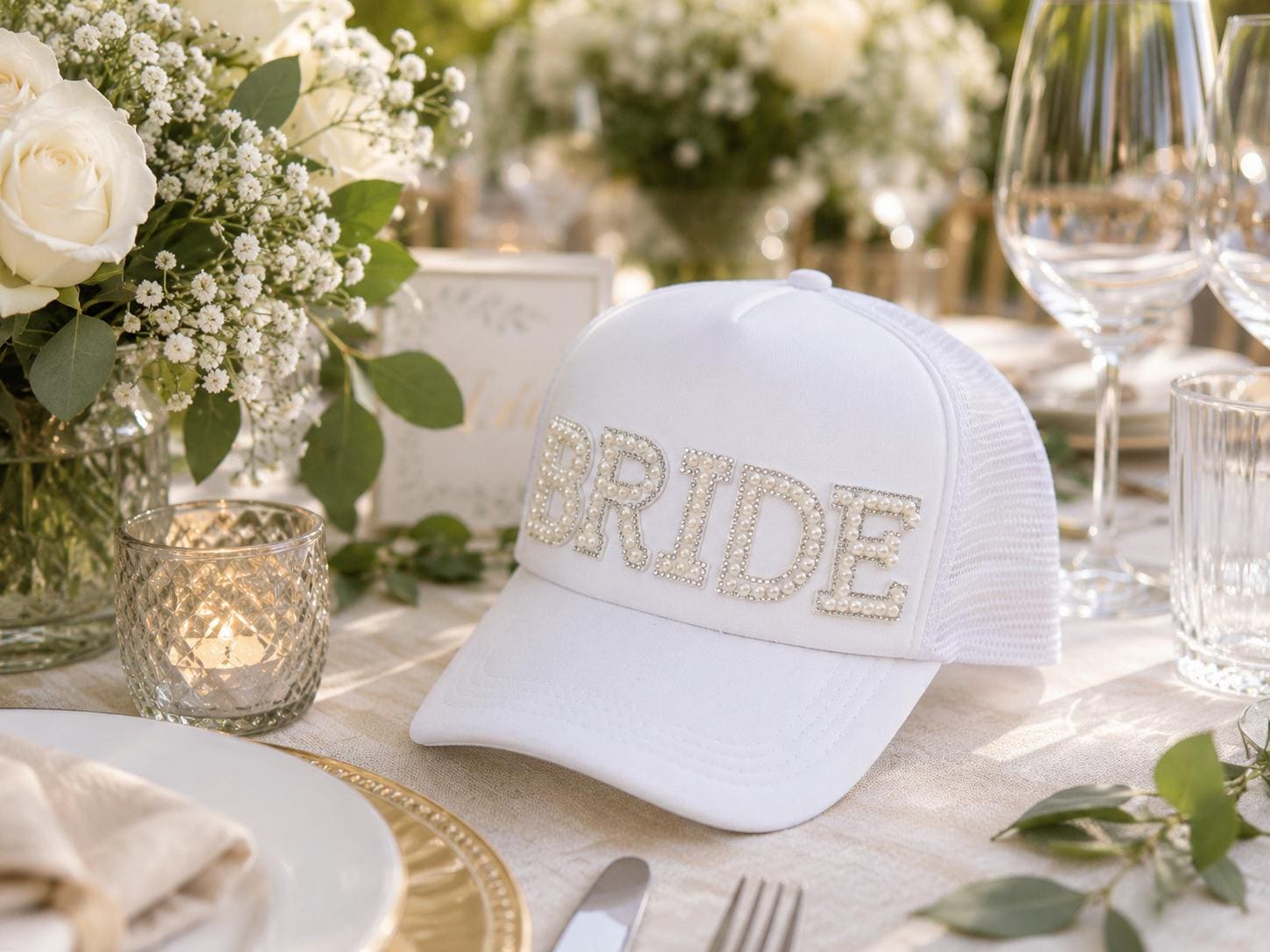 Pearl Bride Trucker Hat, Bride Baseball Cap, Bridal Shower Gift, Bride To Be Hat, Bachelorette Party Hat, Wedding Weekend Cap