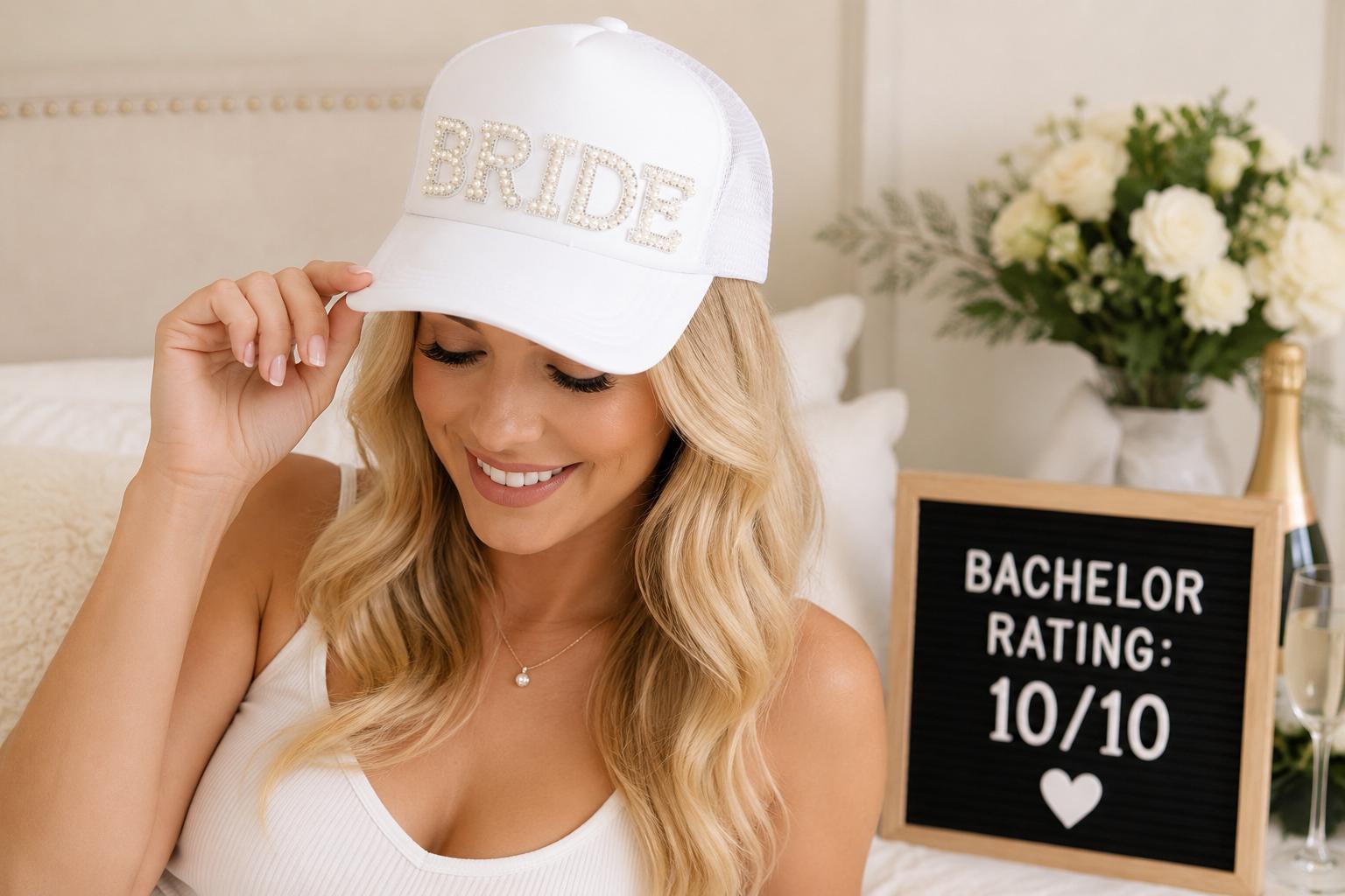 Pearl Bride Trucker Hat, Bride Baseball Cap, Bridal Shower Gift, Bride To Be Hat, Bachelorette Party Hat, Wedding Weekend Cap