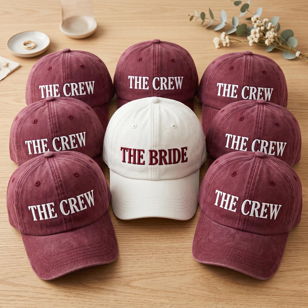 Personalized Bride Crew Embroidered Hat Set, Custom Bachelorette Caps, Bachelorette Outfit Hat, Wedding Party Favor, Bridal Shower Gift