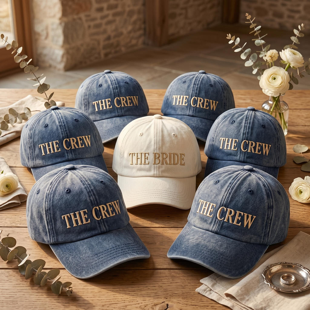 Personalized Bride Crew Embroidered Hat Set, Custom Bachelorette Caps, Bachelorette Outfit Hat, Wedding Party Favor, Bridal Shower Gift