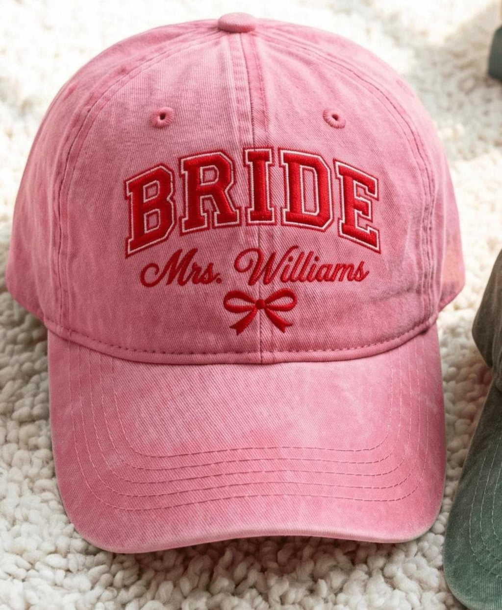 Custom Embroidered Bride Hat, Blue Toile Chinoiserie, Personalized Mrs. Name Cap