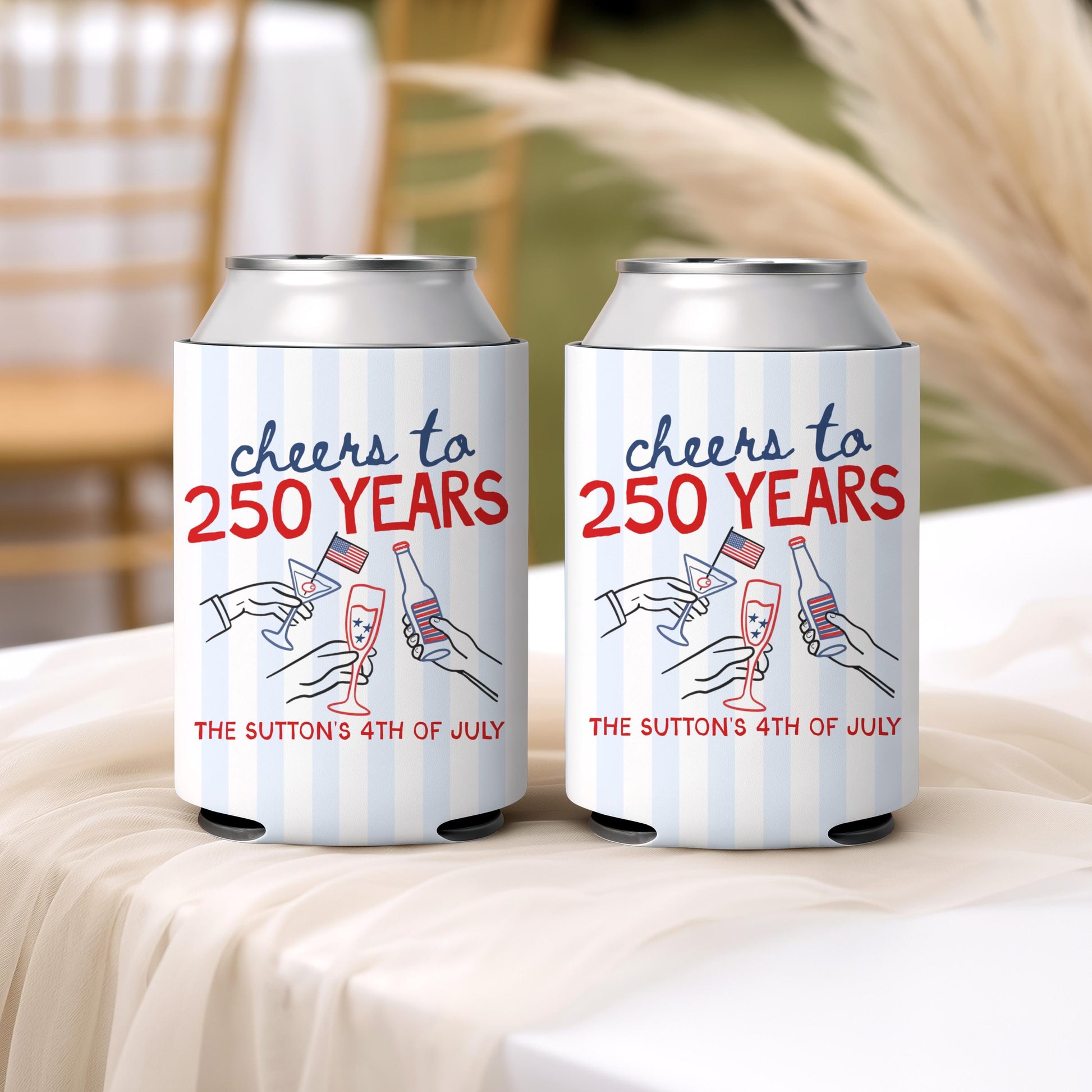 Custom 4th of July Party Can Coolers: USA Theme Family Party Favors Independence Day Can Cozies Personalized Cheers to 250 Years