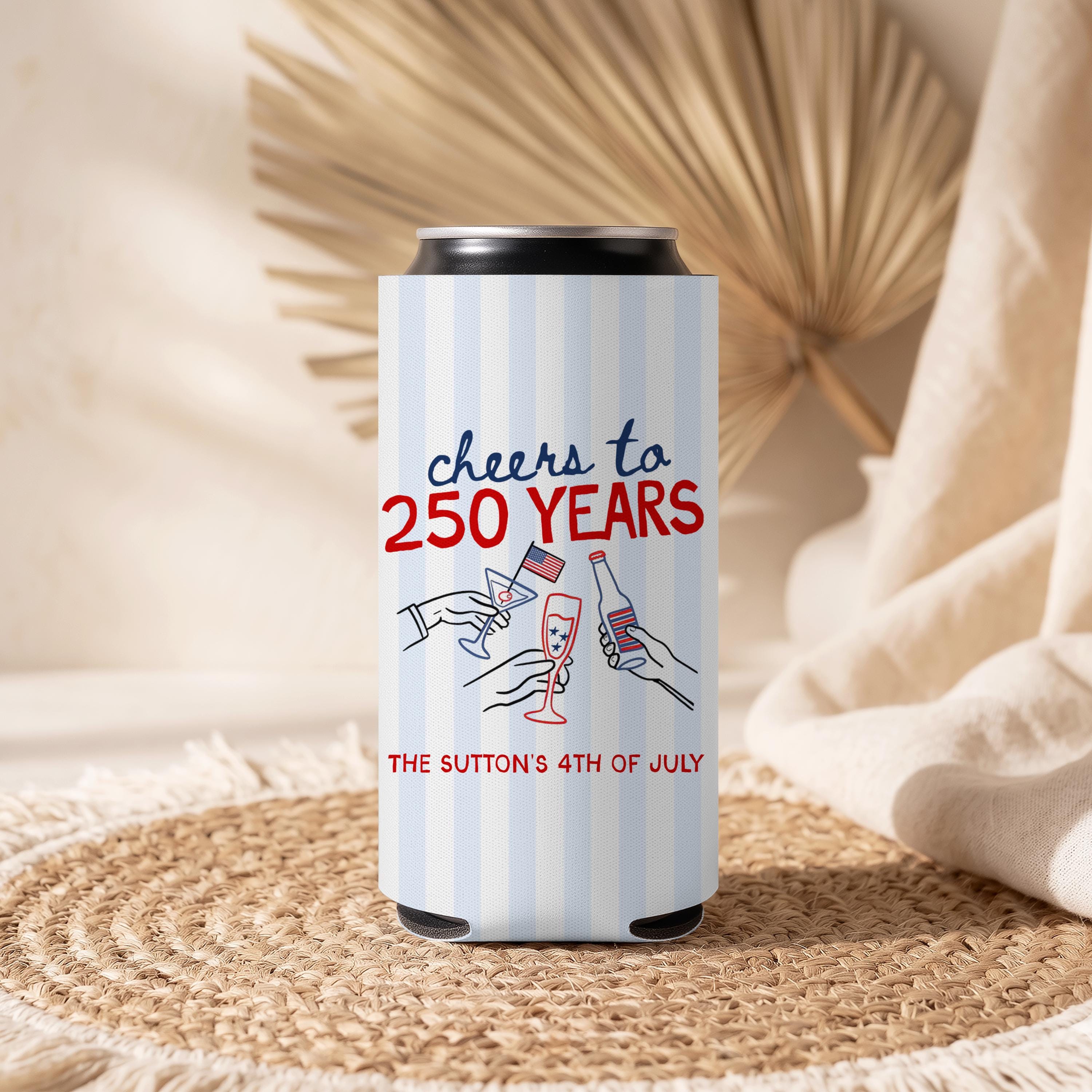 Custom 4th of July Party Can Coolers: USA Theme Family Party Favors Independence Day Can Cozies Personalized Cheers to 250 Years