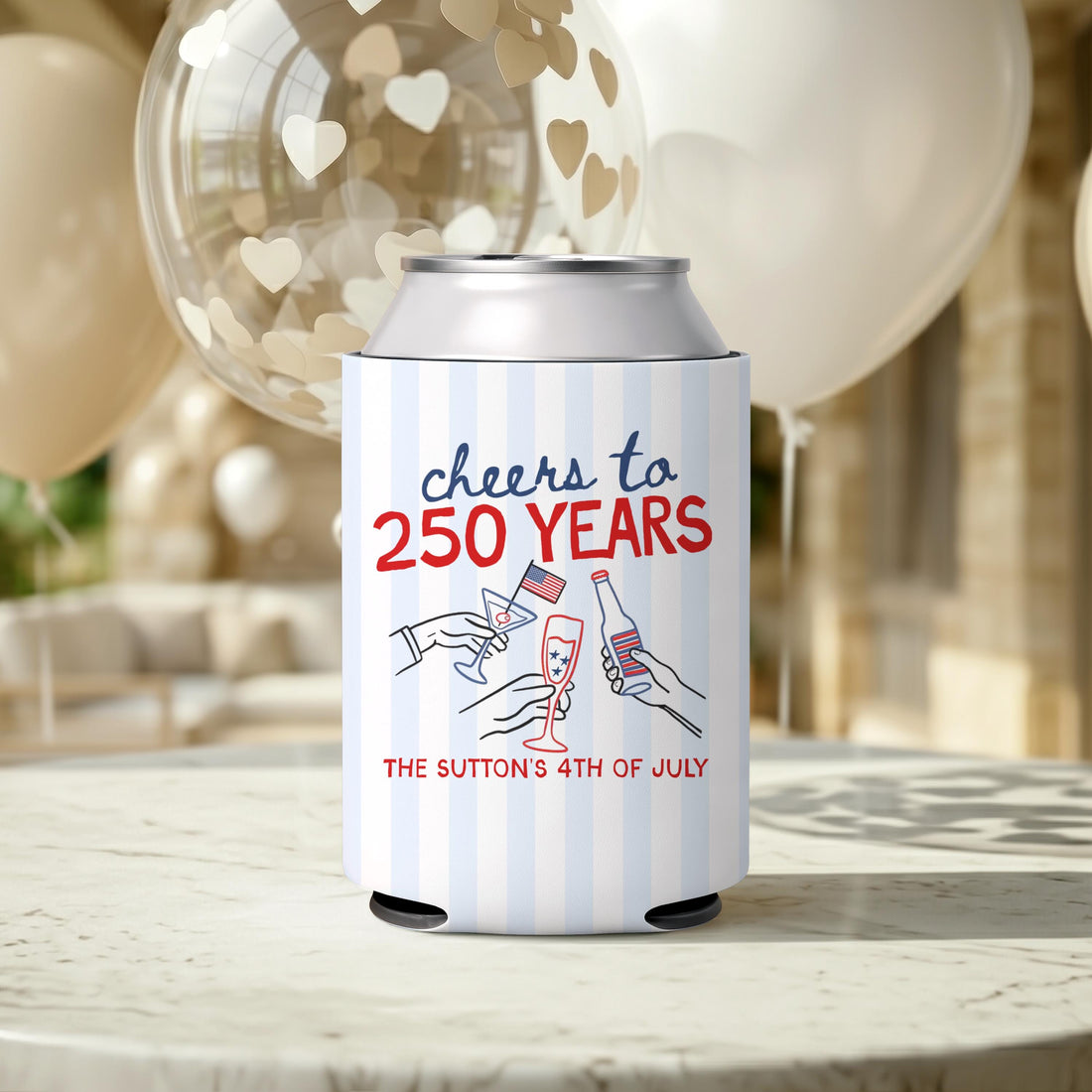 Custom 4th of July Party Can Coolers: USA Theme Family Party Favors Independence Day Can Cozies Personalized Cheers to 250 Years