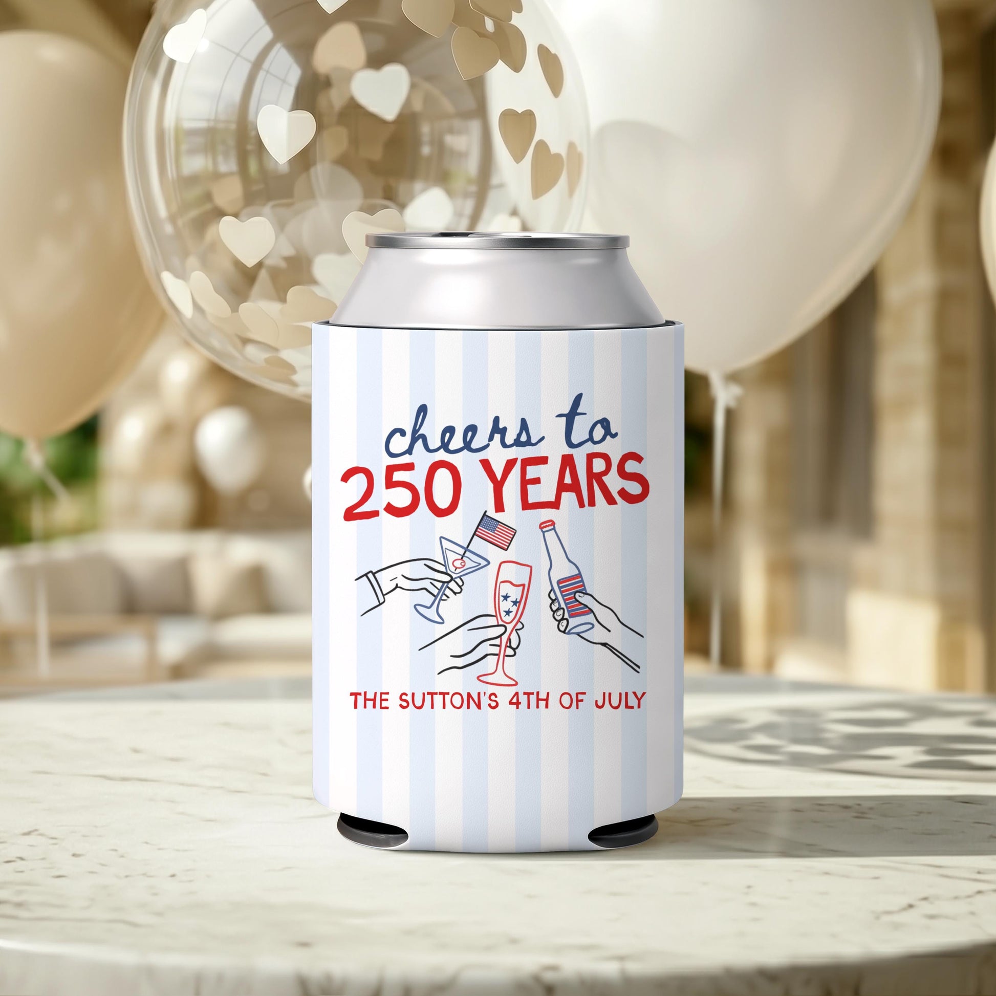 Custom 4th of July Party Can Coolers: USA Theme Family Party Favors Independence Day Can Cozies Personalized Cheers to 250 Years