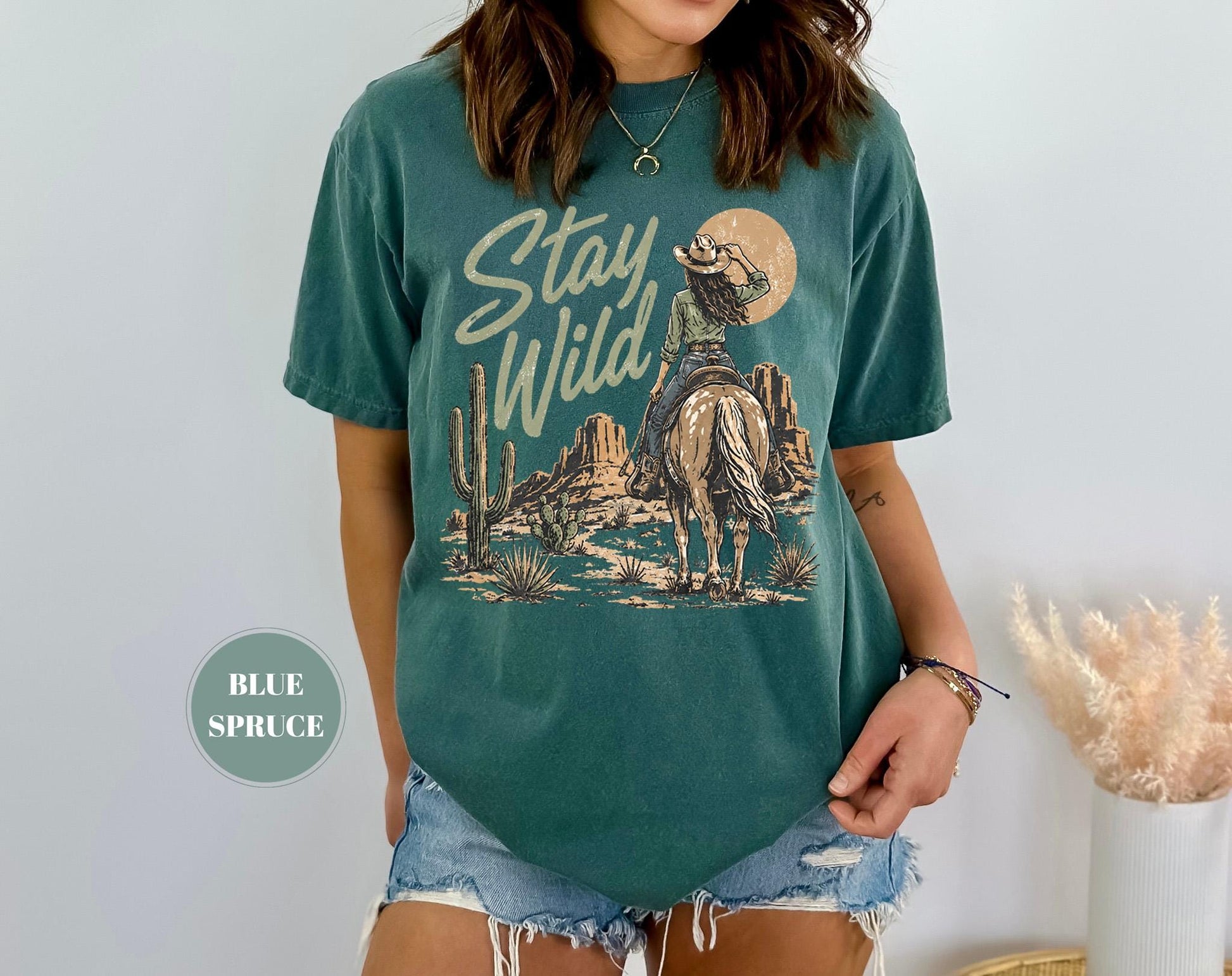 Stay Wild Western Comfort Colors T-Shirt, Cowgirl Desert Graphic Tee, Boho Cactus Country Shirt, Rodeo Aesthetic Gift, Trendy Vintage Cowboy