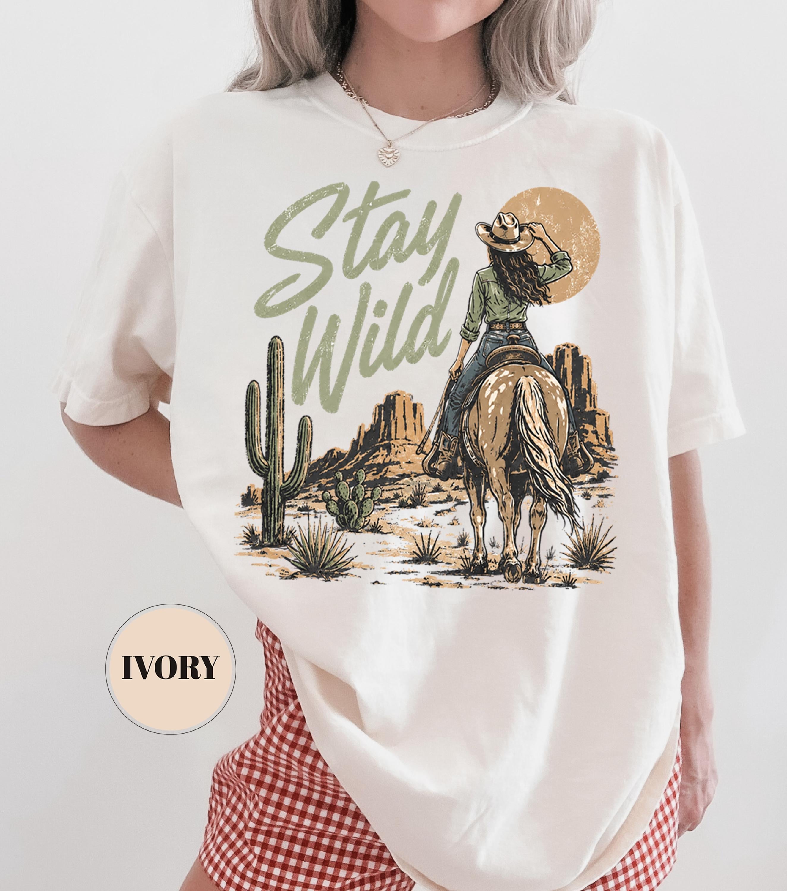 Stay Wild Western Comfort Colors T-Shirt, Cowgirl Desert Graphic Tee, Boho Cactus Country Shirt, Rodeo Aesthetic Gift, Trendy Vintage Cowboy
