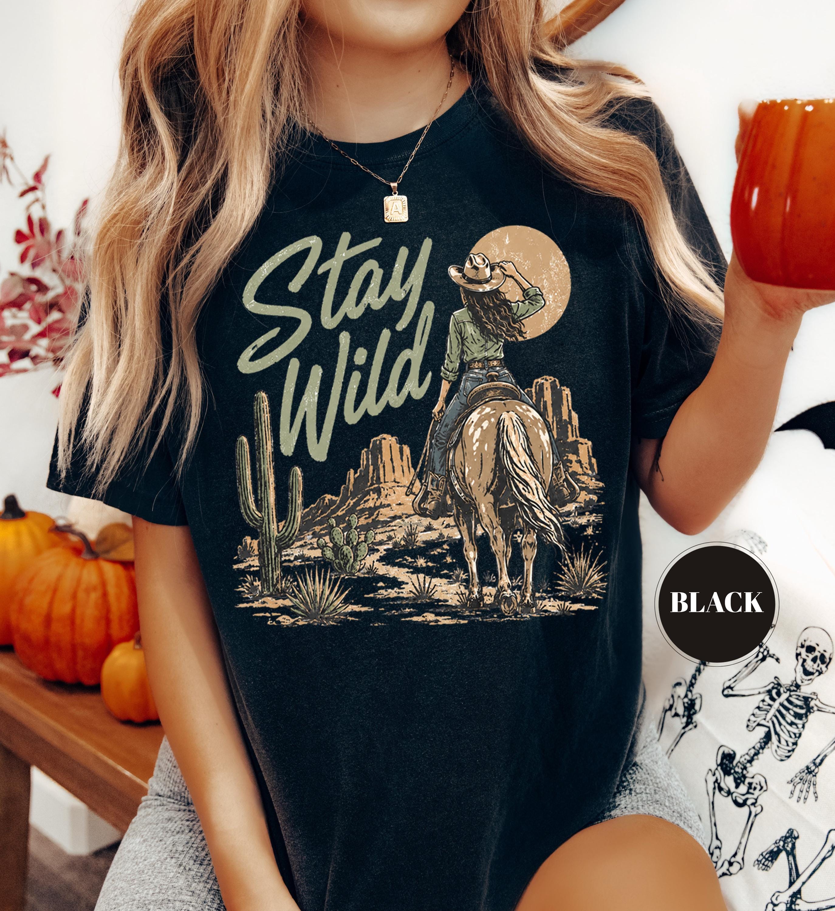 Stay Wild Western Comfort Colors T-Shirt, Cowgirl Desert Graphic Tee, Boho Cactus Country Shirt, Rodeo Aesthetic Gift, Trendy Vintage Cowboy