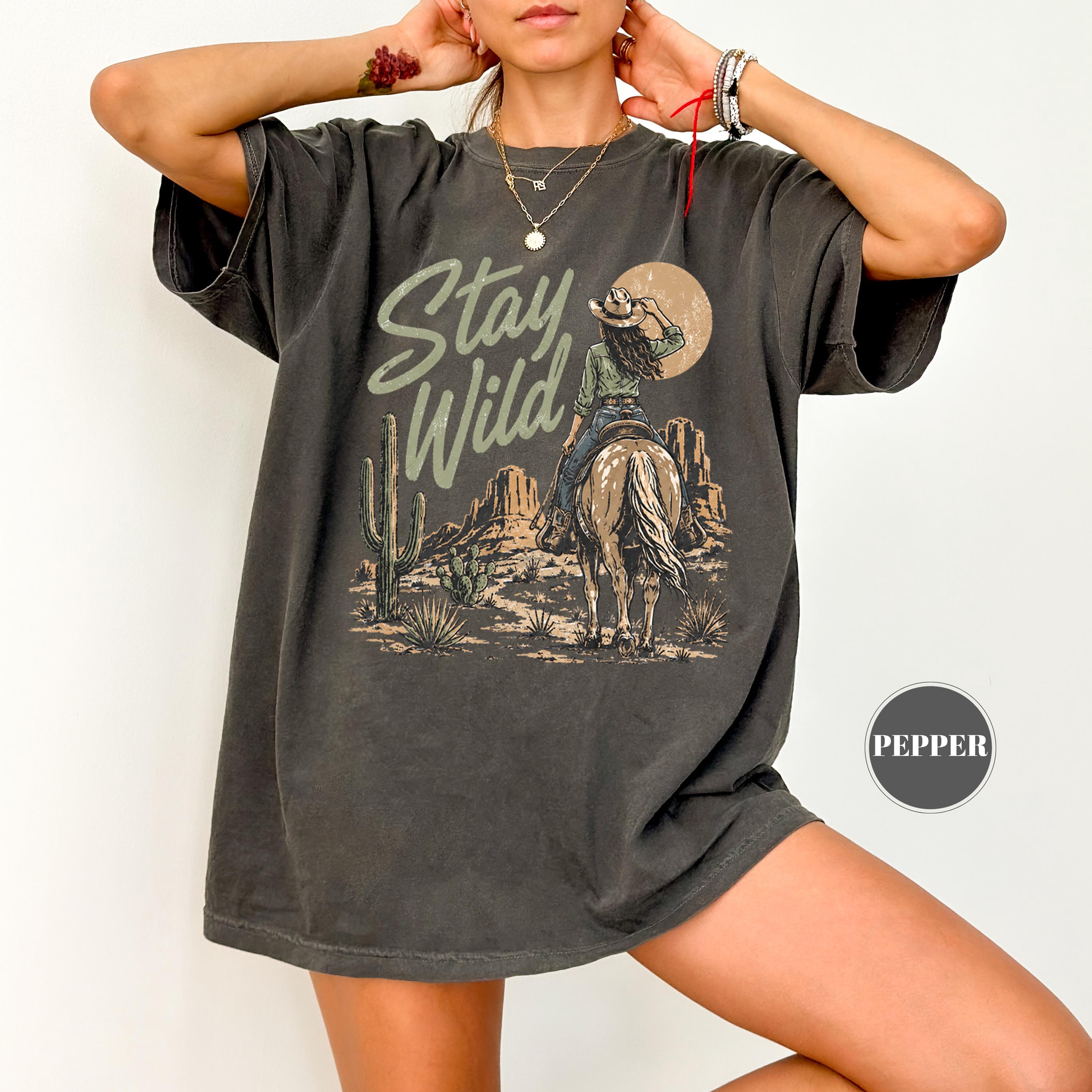 Stay Wild Western Comfort Colors T-Shirt, Cowgirl Desert Graphic Tee, Boho Cactus Country Shirt, Rodeo Aesthetic Gift, Trendy Vintage Cowboy