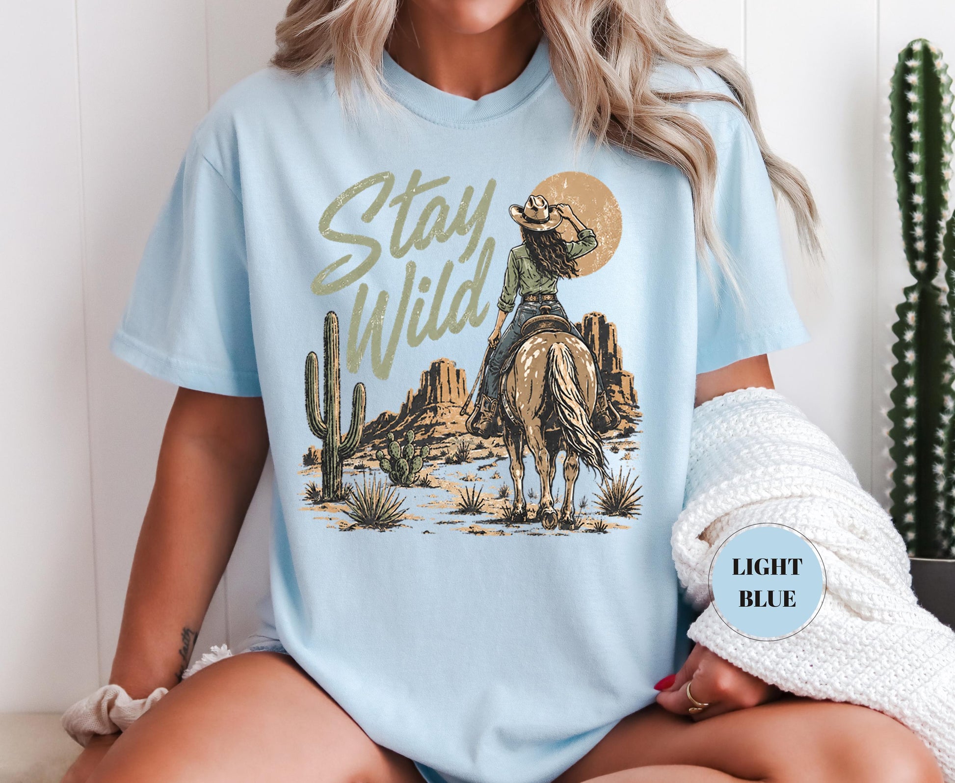 Stay Wild Western Comfort Colors T-Shirt, Cowgirl Desert Graphic Tee, Boho Cactus Country Shirt, Rodeo Aesthetic Gift, Trendy Vintage Cowboy