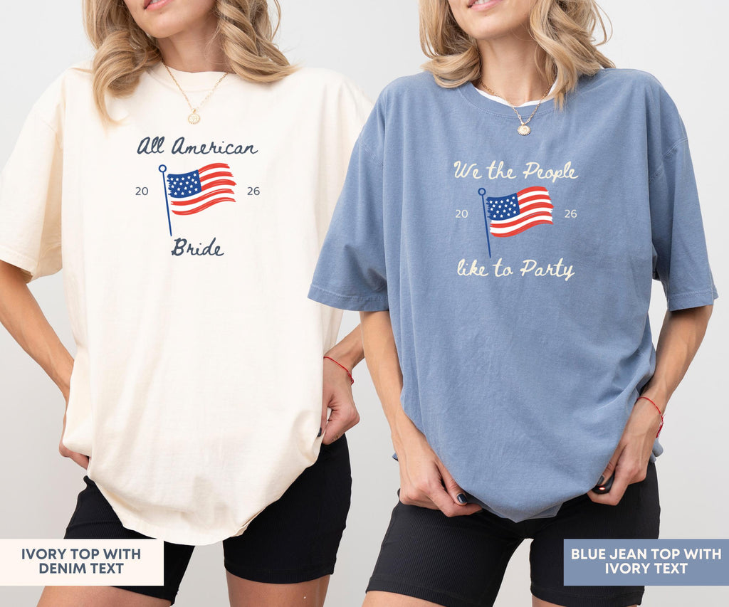 Custom All American Bride 4th of July Bachelorette Shirts, Red White I Do Tees, Matching Bride Tribe, Independence Day Weekend Bach Tee