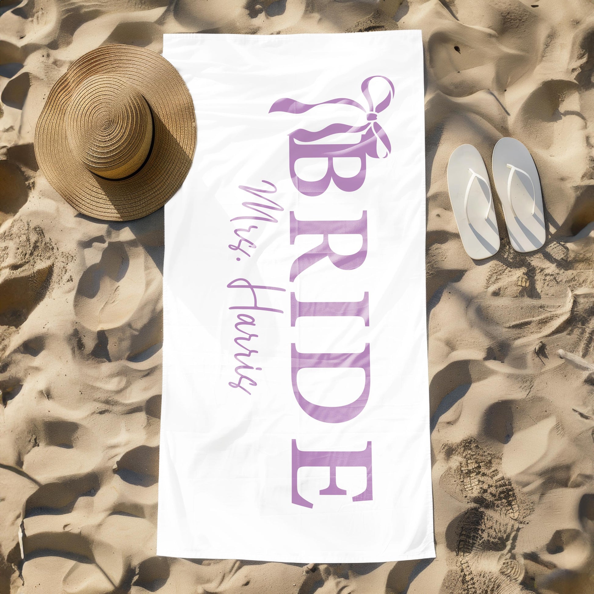 Personalized Bride Beach Towel, Custom Bride Bow Towel, Honeymoon Gift, Bachelorette Party Towel, Bridal Shower Gift, Girls Trip
