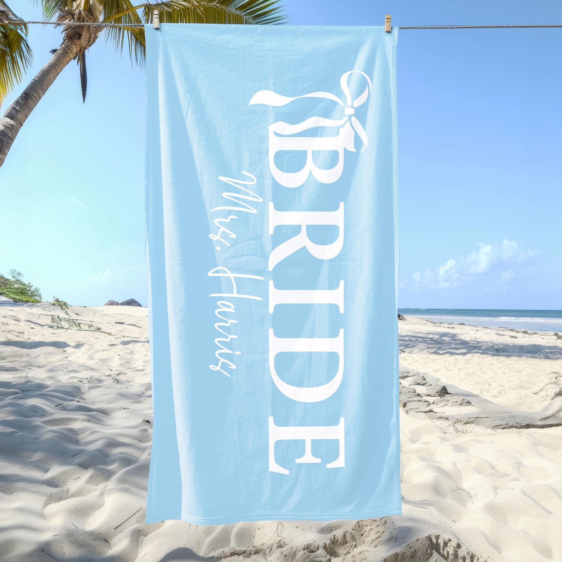 Personalized Bride Beach Towel, Custom Bride Bow Towel, Honeymoon Gift, Bachelorette Party Towel, Bridal Shower Gift, Girls Trip