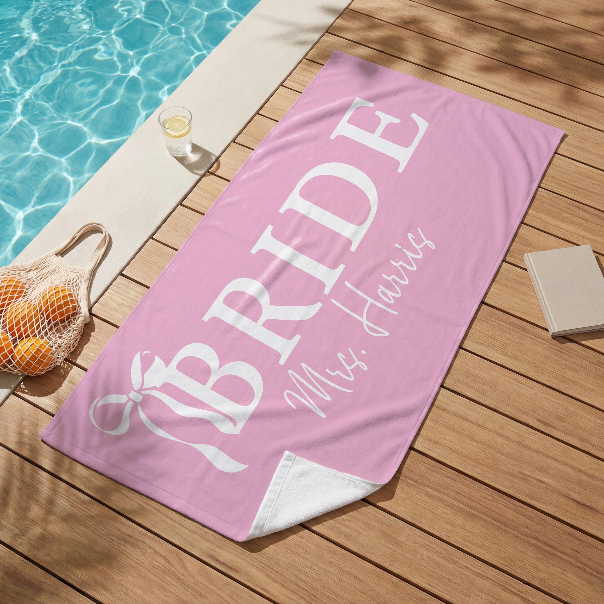 Personalized Bride Beach Towel, Custom Bride Bow Towel, Honeymoon Gift, Bachelorette Party Towel, Bridal Shower Gift, Girls Trip