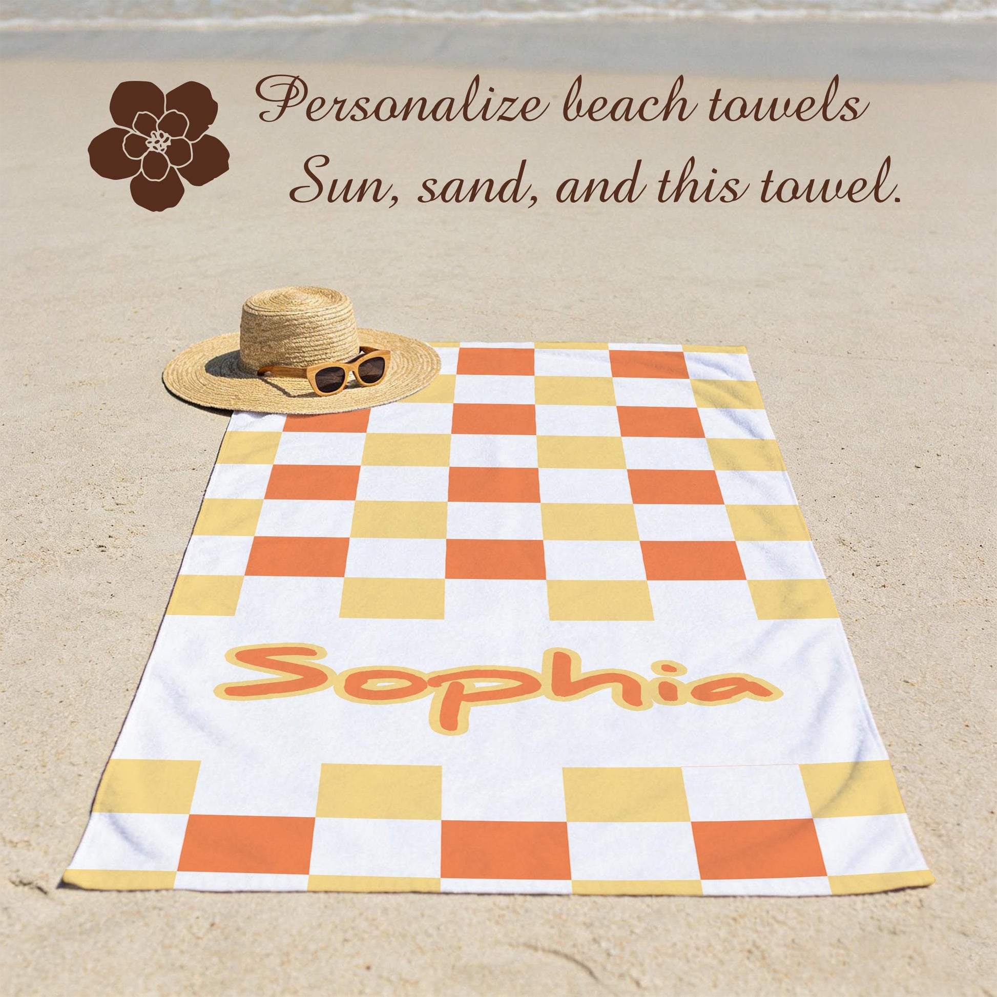 Custom Name Checkered Beach Towel Retro Style Monogram Pool Towel for Kids and Adults,Ideal for Bachelorette Parties,Oversized Bath Towel.