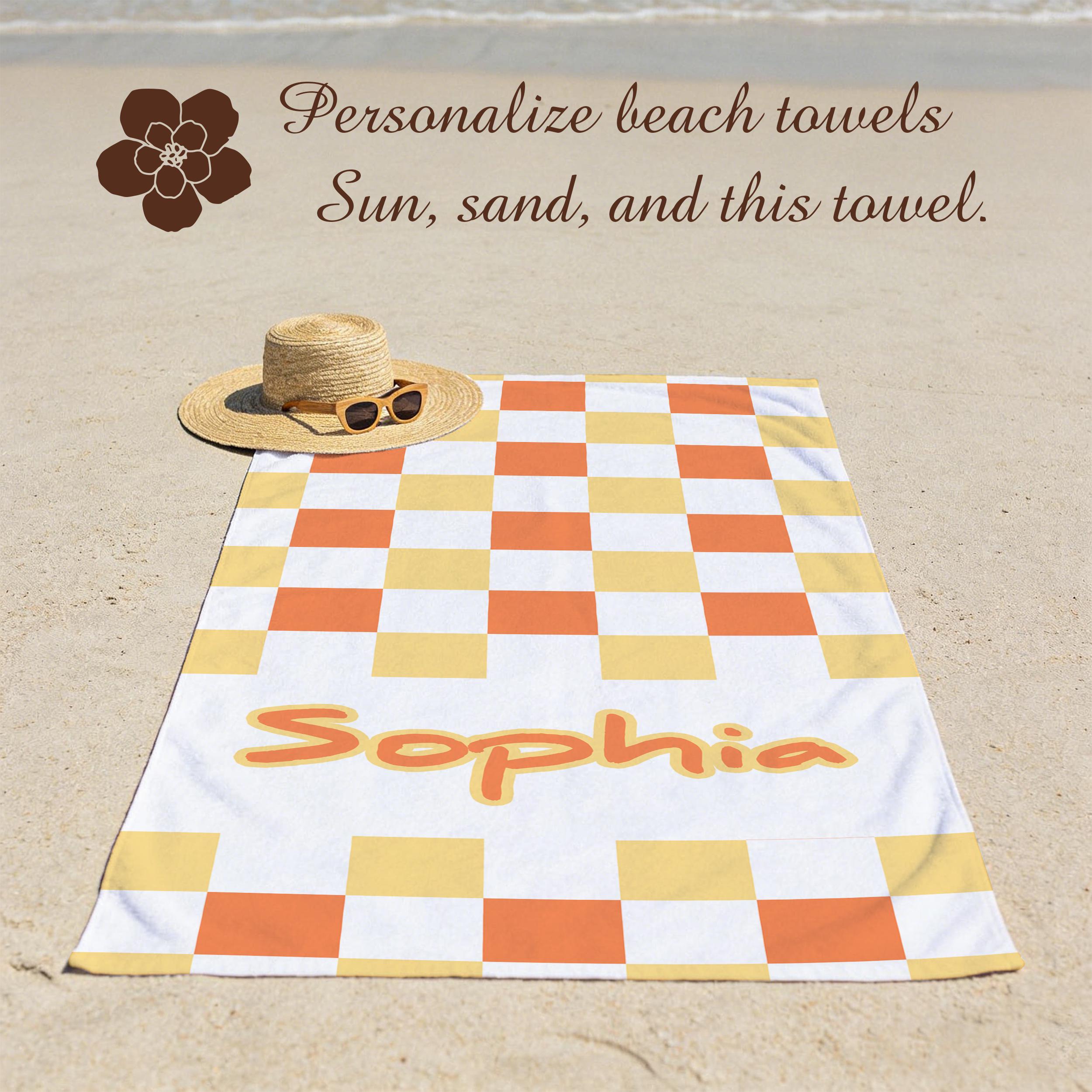 Custom Name Checkered Beach Towel Retro Style Monogram Pool Towel for Kids and Adults,Ideal for Bachelorette Parties,Oversized Bath Towel.