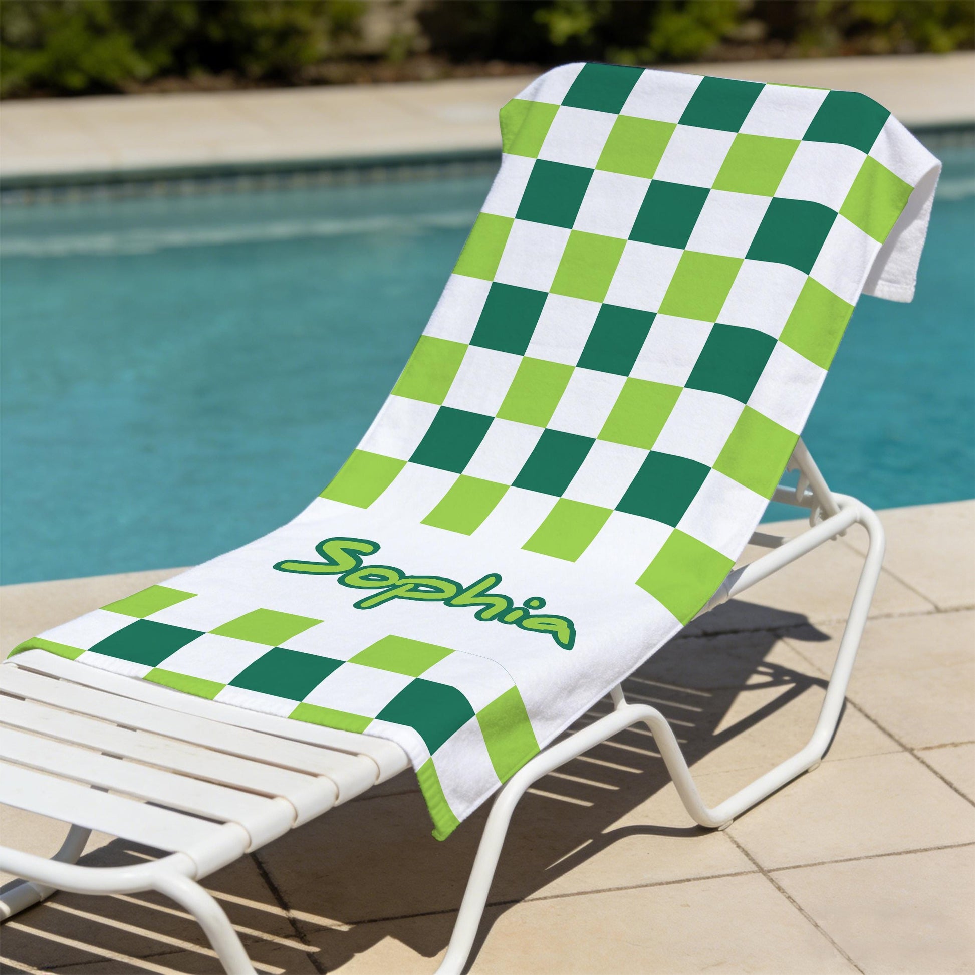 Custom Name Checkered Beach Towel Retro Style Monogram Pool Towel for Kids and Adults,Ideal for Bachelorette Parties,Oversized Bath Towel.