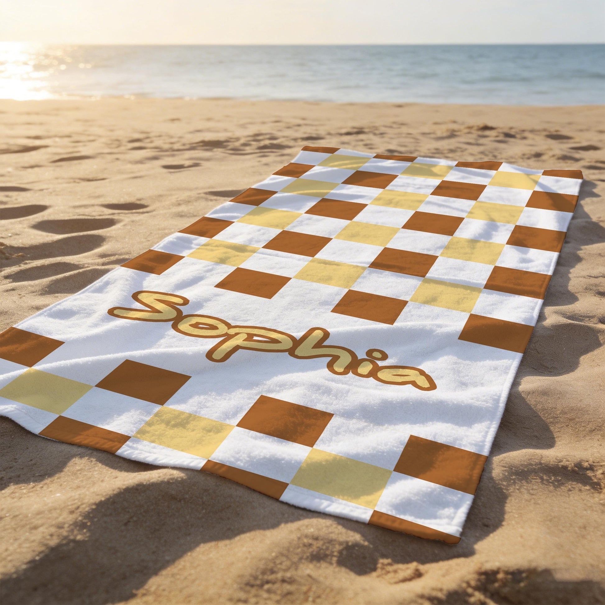 Custom Name Checkered Beach Towel Retro Style Monogram Pool Towel for Kids and Adults,Ideal for Bachelorette Parties,Oversized Bath Towel.