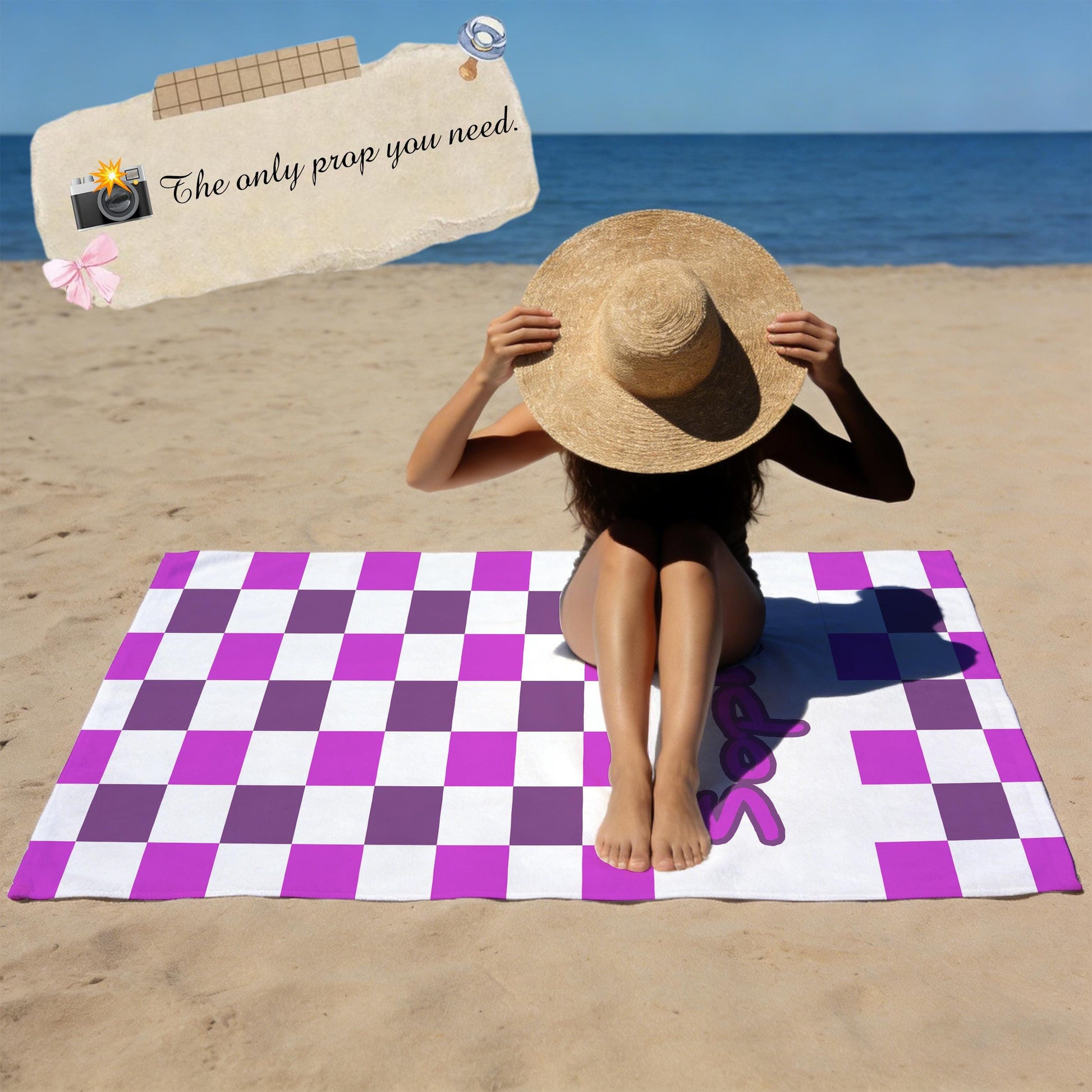 Custom Name Checkered Beach Towel Retro Style Monogram Pool Towel for Kids and Adults,Ideal for Bachelorette Parties,Oversized Bath Towel.