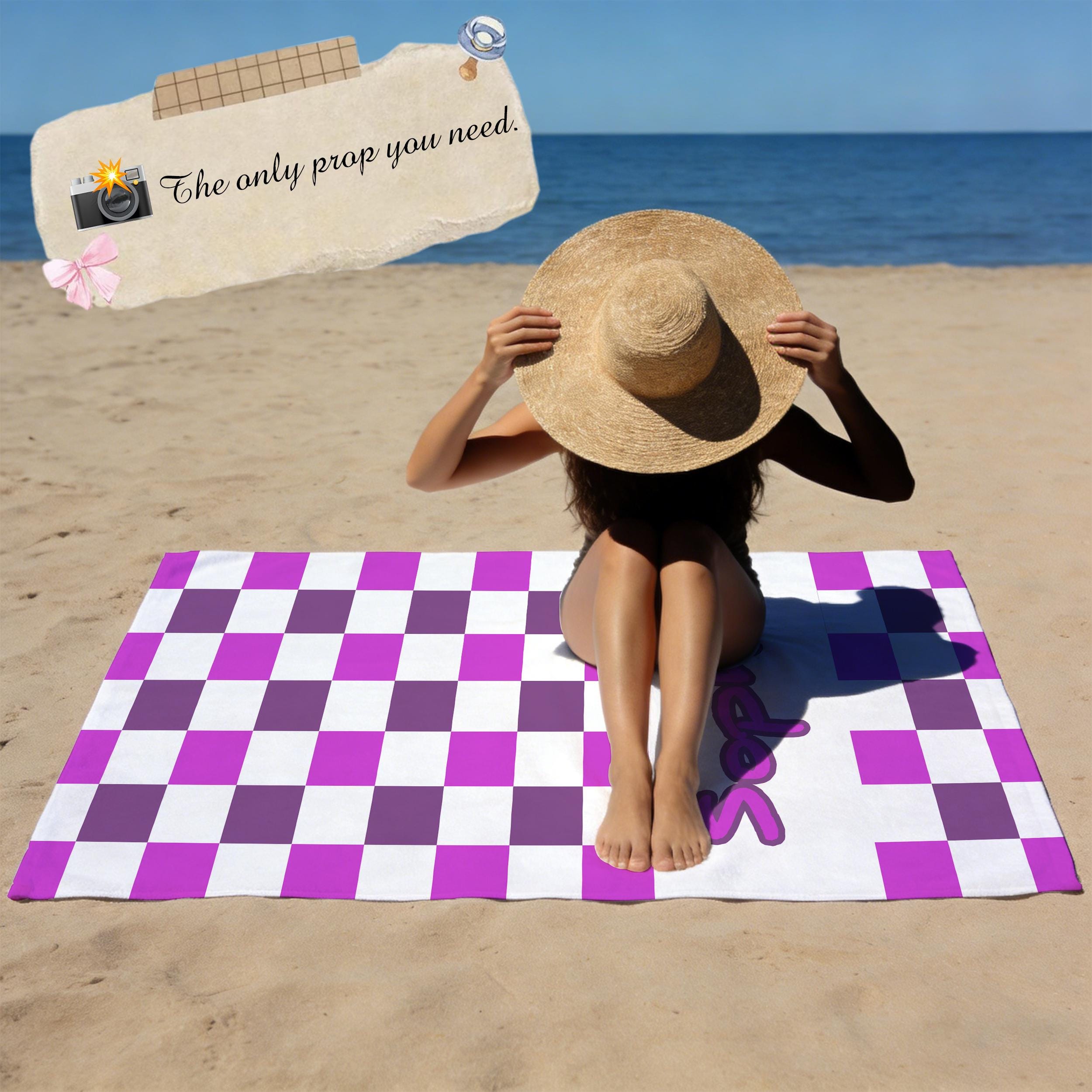 Custom Name Checkered Beach Towel Retro Style Monogram Pool Towel for Kids and Adults,Ideal for Bachelorette Parties,Oversized Bath Towel.