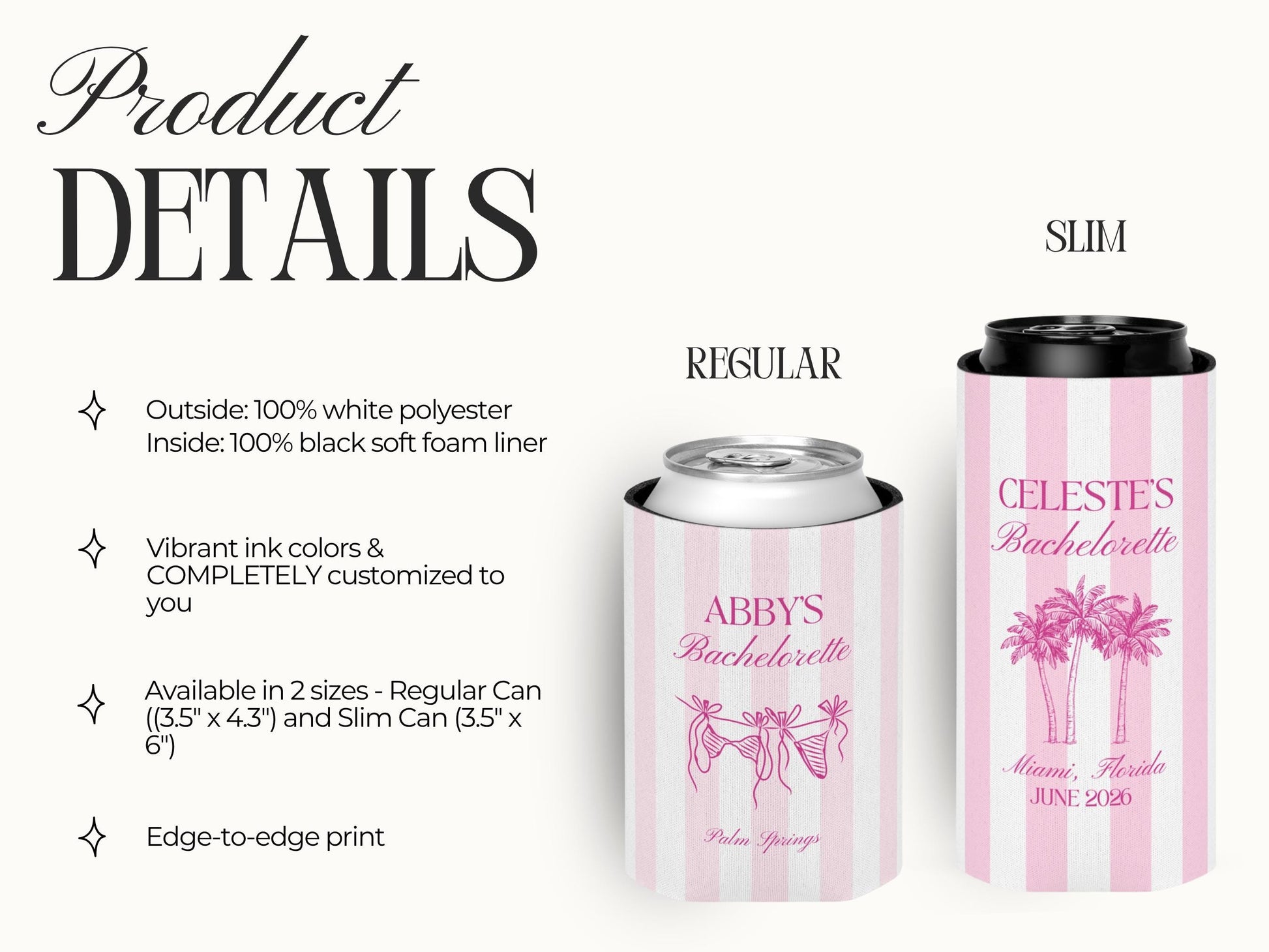Personalized Beach Bachelorette Can Cooler, Custom Girls Trip Drink Holder, Coastal Weekend Party Favor, Slim Can Holder, Destination Bach