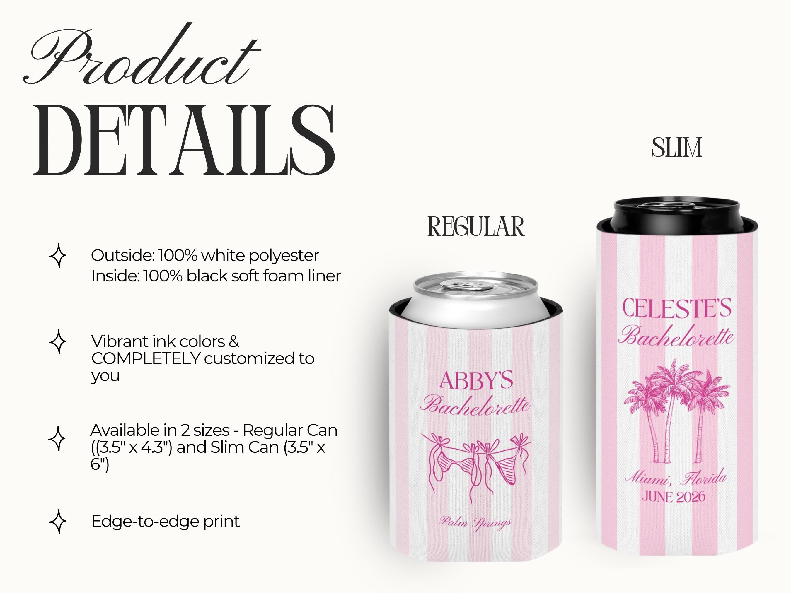 Personalized Beach Bachelorette Can Cooler, Custom Girls Trip Drink Holder, Coastal Weekend Party Favor, Slim Can Holder, Destination Bach
