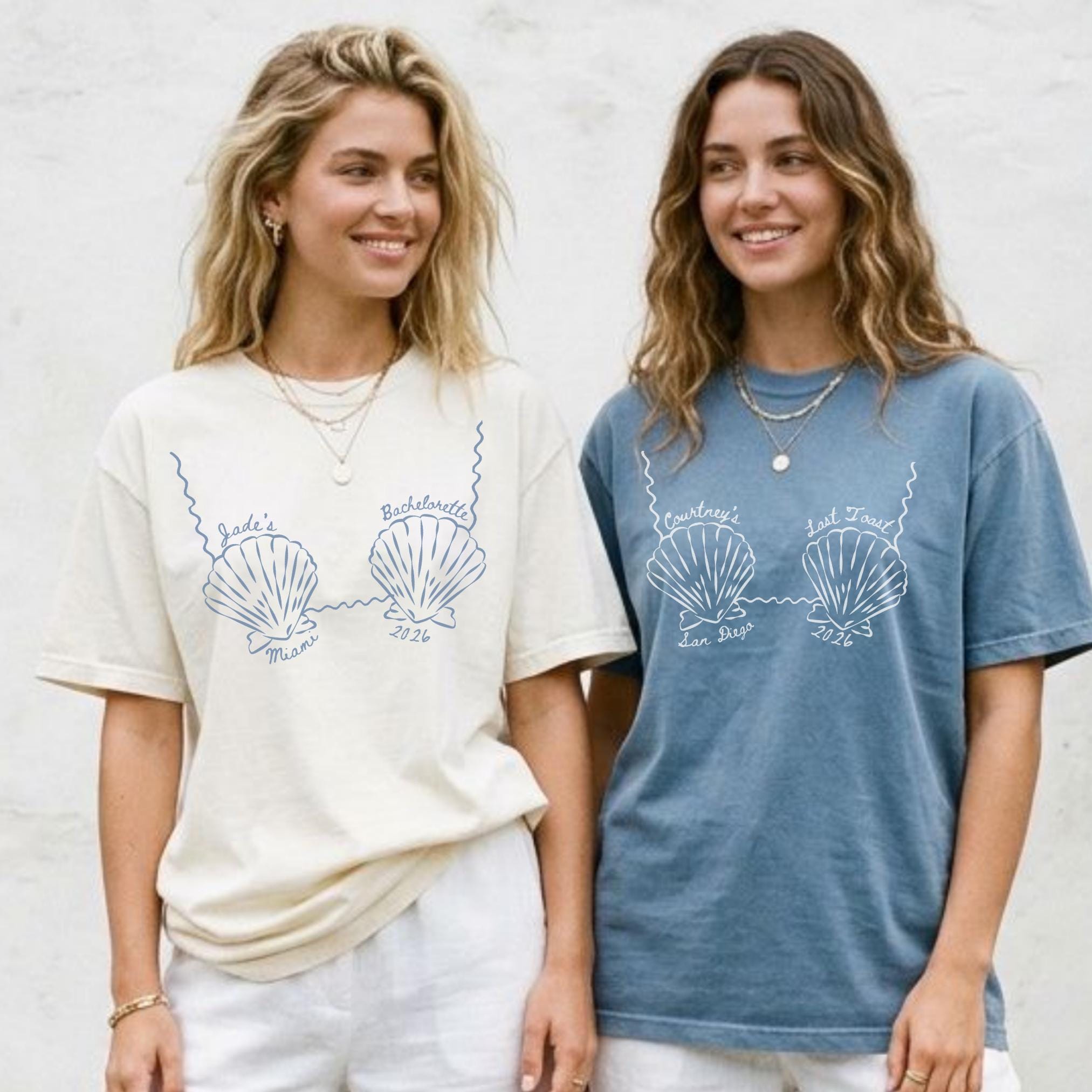 Custom Beach Bachelorette Comfort Colors Shirts, Bikinis and Martinis Shirt, Last Toast On The Coast, Seashells and Wedding Bells