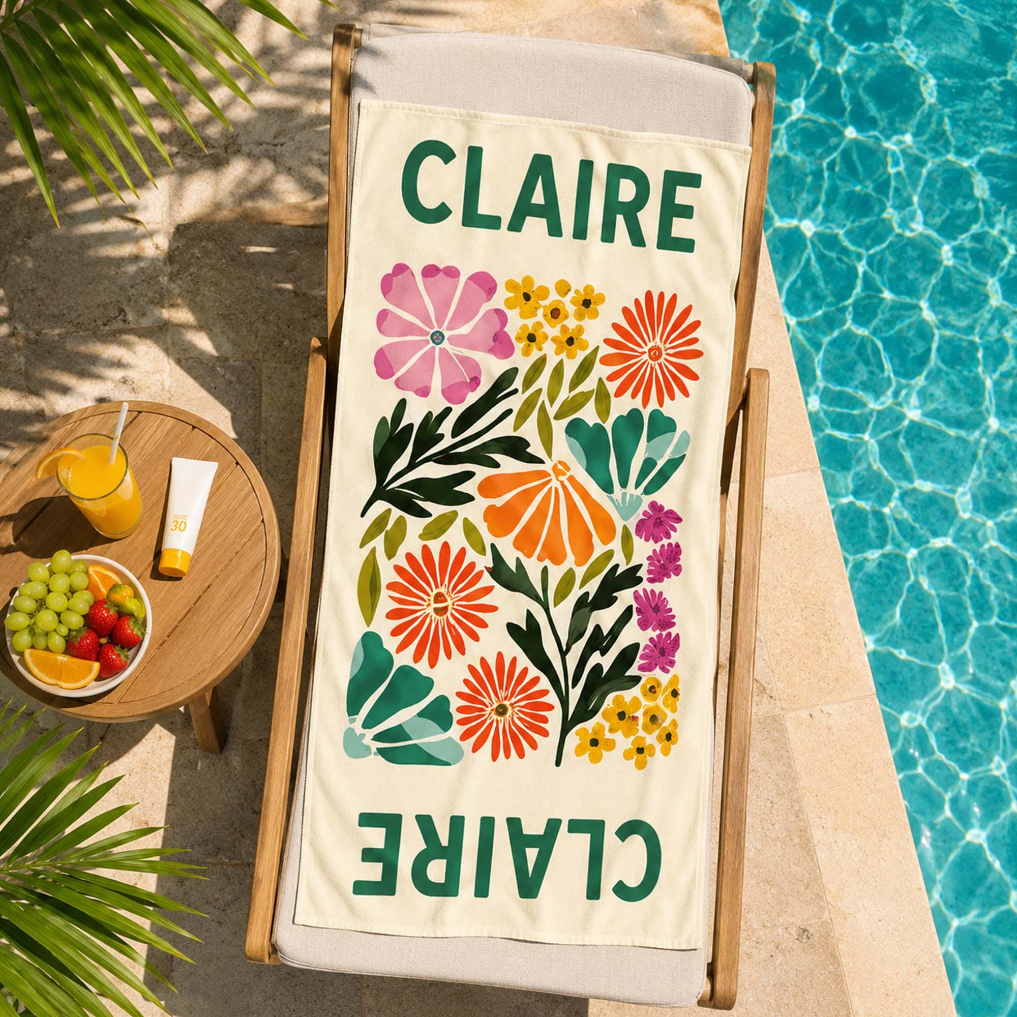 Retro Flower Personalized Beach Towels,Custom Durable Towel for Beach Days,Pool Towel for girl,Vibrant Beach Towels for Her,Vacation Gift