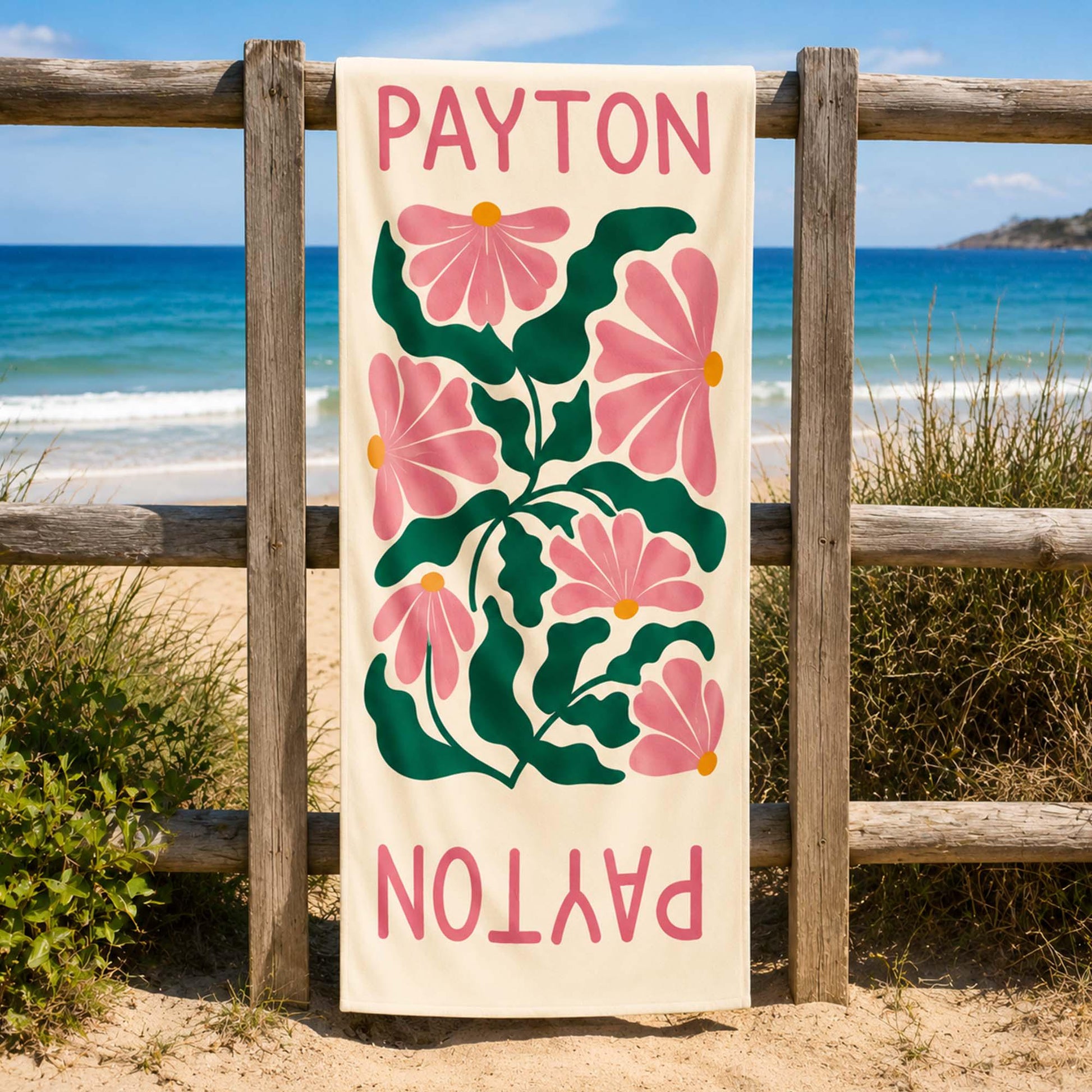Retro Flower Personalized Beach Towels,Custom Durable Towel for Beach Days,Pool Towel for girl,Vibrant Beach Towels for Her,Vacation Gift