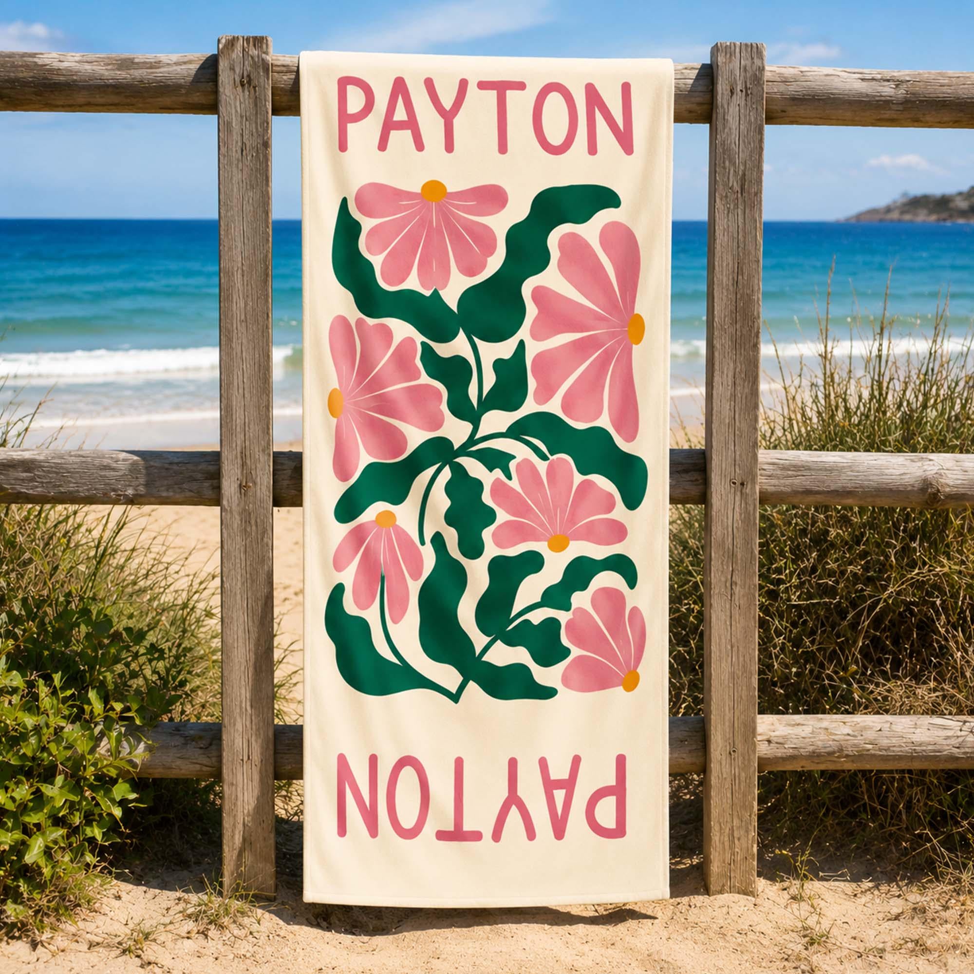 Retro Flower Personalized Beach Towels,Custom Durable Towel for Beach Days,Pool Towel for girl,Vibrant Beach Towels for Her,Vacation Gift