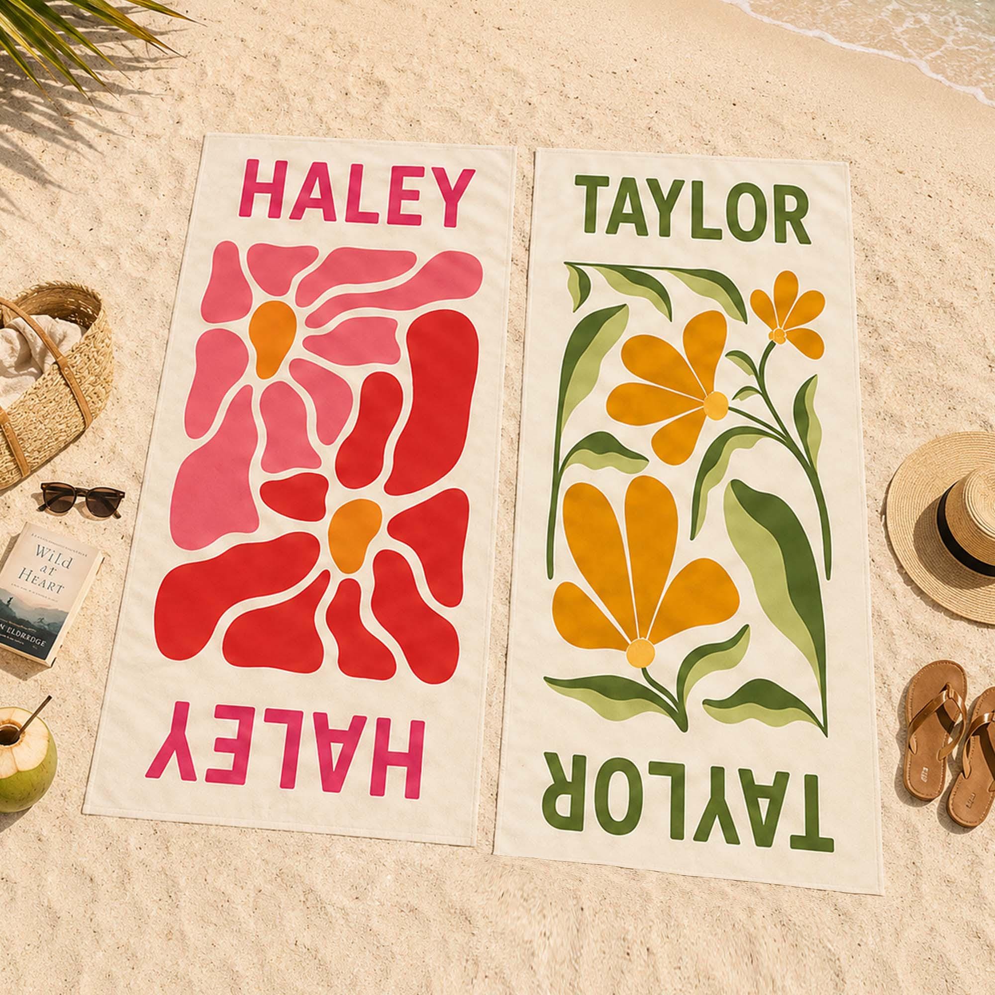 Retro Flower Personalized Beach Towels,Custom Durable Towel for Beach Days,Pool Towel for girl,Vibrant Beach Towels for Her,Vacation Gift