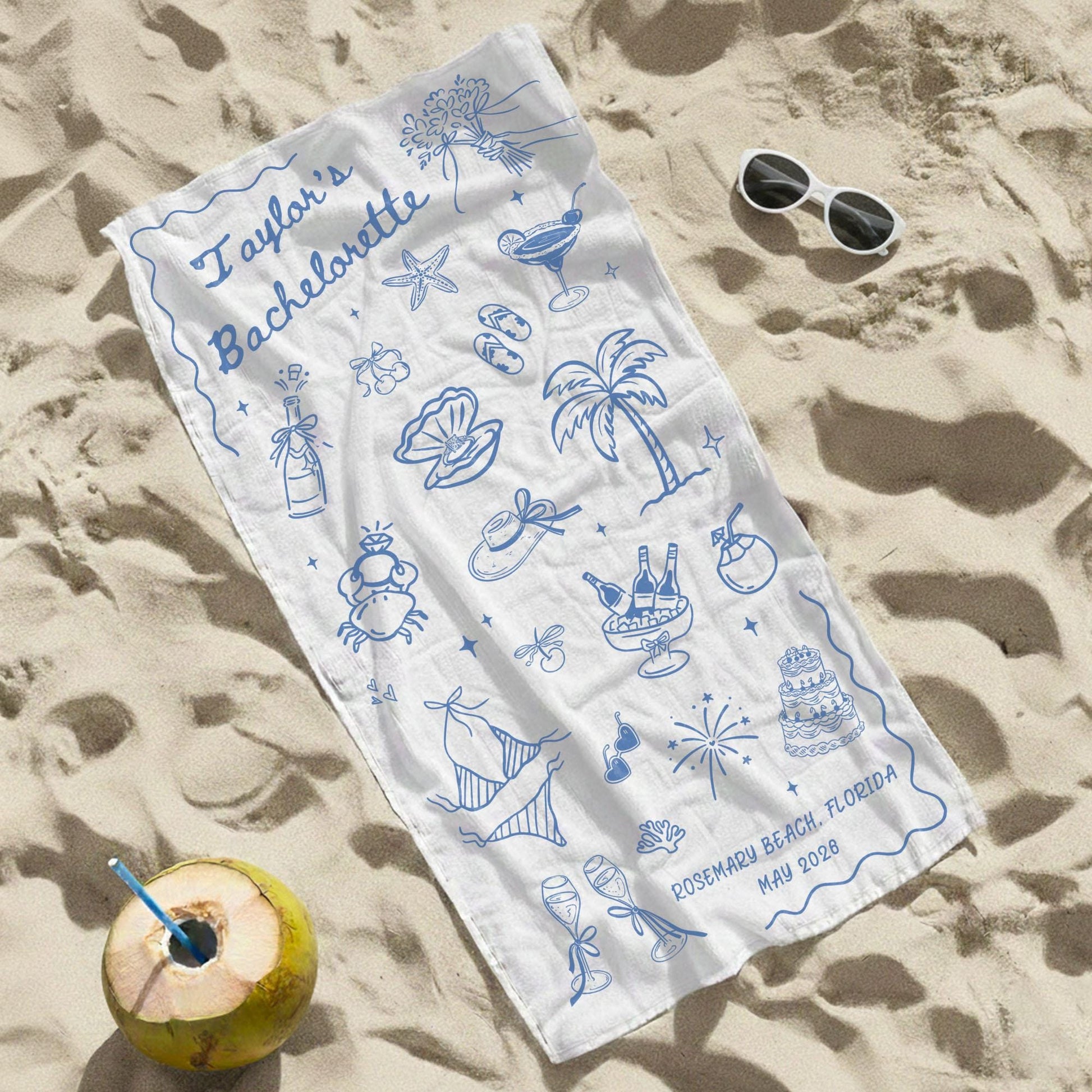 Personalized Bachelorette Party Pool Towel, Friends Beach Trip Gift, Vacation Towels, Bachelorette Trip Gift,Beach Towels,Bride Beach Towels