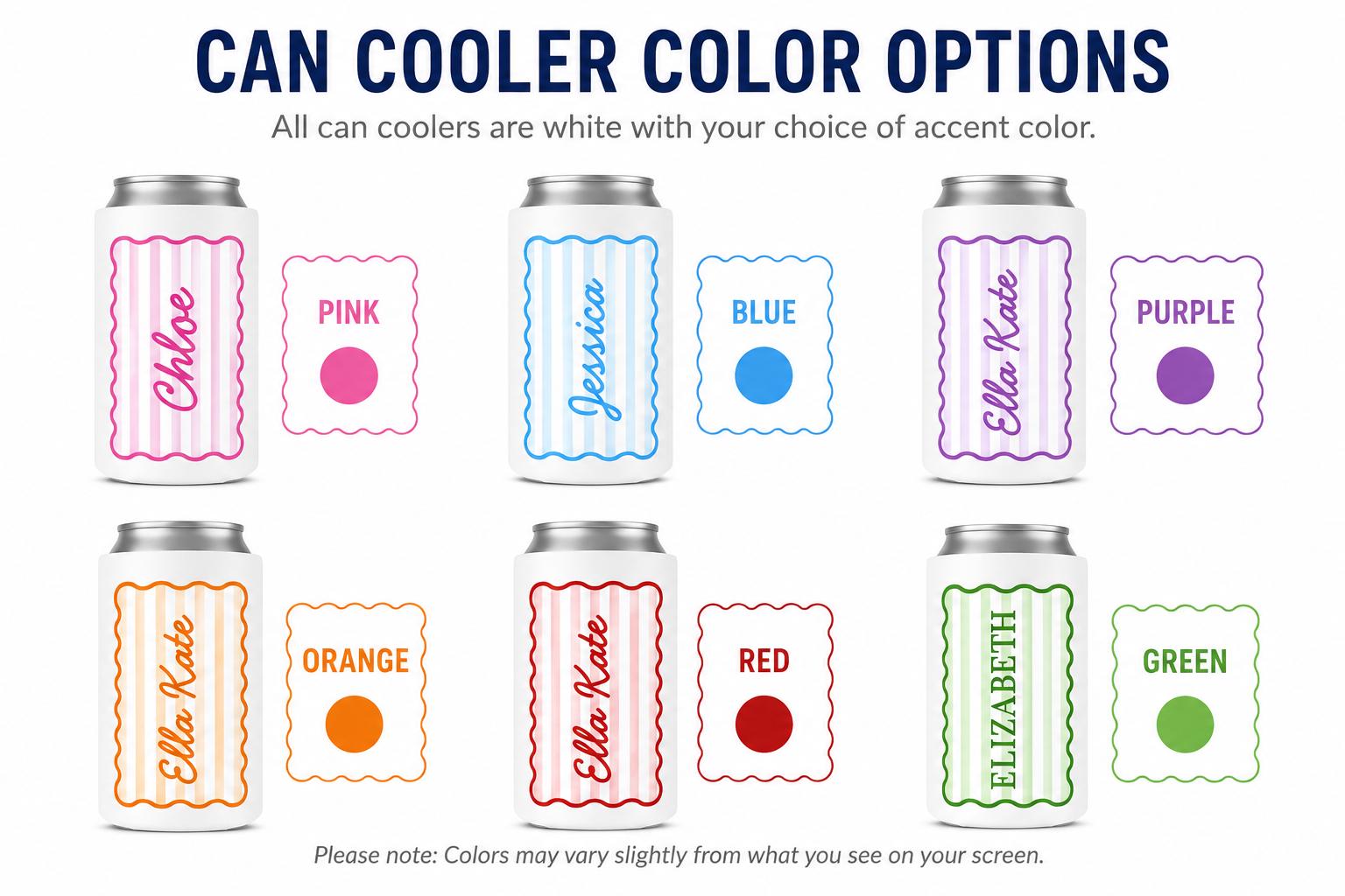 Stripe Custom Drink Can Coolers, Bridesmaid Gifts, Wedding Party Favors, Personalized Cozies, Gifts for Her, Slim or Regular Cozie with Name