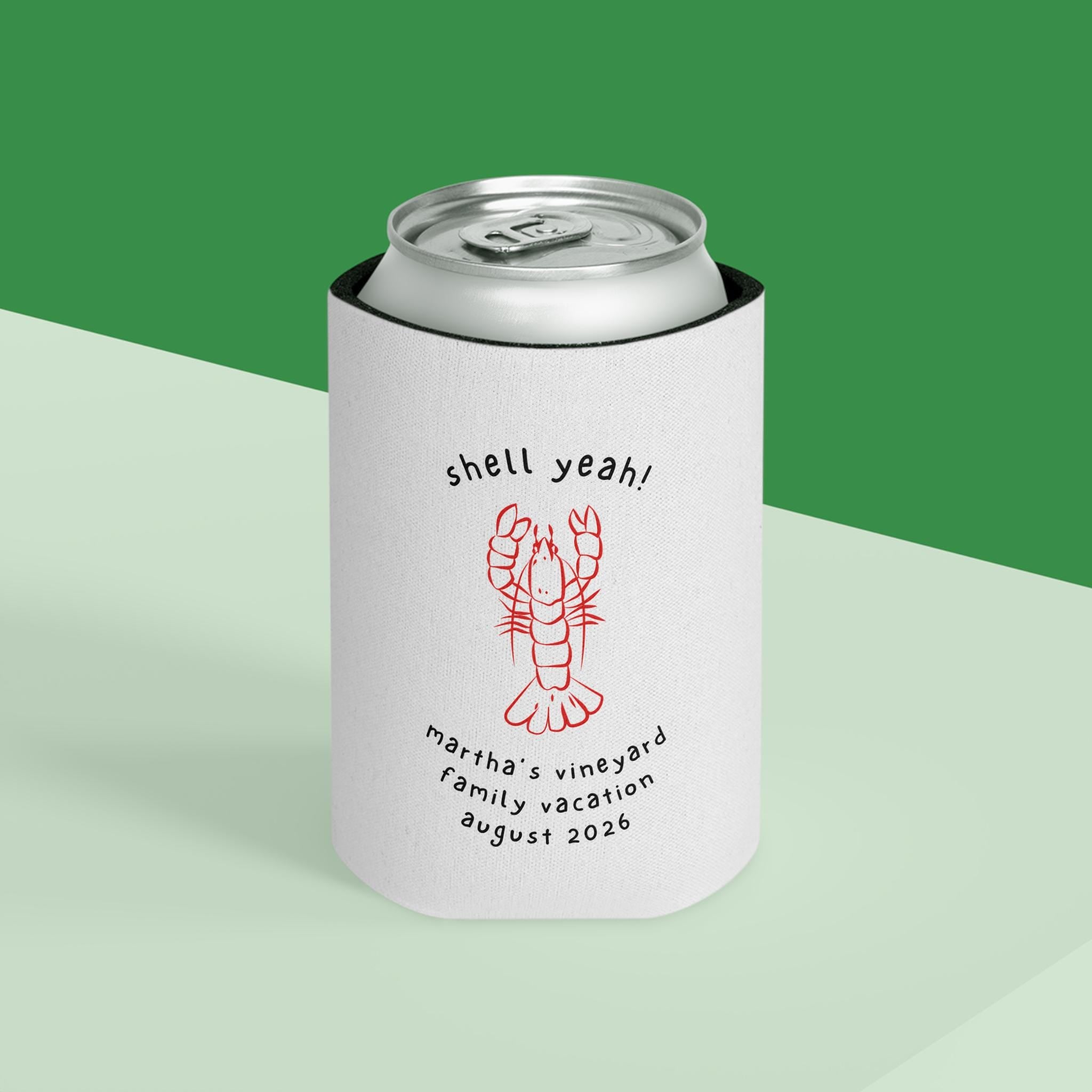 Personalized Lobster Can Cooler, Beach Party Drink Sleeve, Summer BBQ Accessory, CUSTOM New England Vacation Gift
