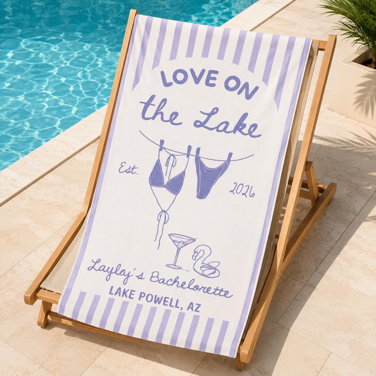 Personalized Lake Bachelorette Beach Towel, Custom Bride Name & Location, Love on the Lake Bridal Party Gift, Girls Trip Pool Towel