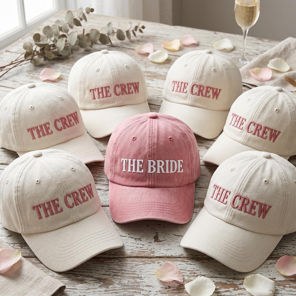 Personalized Bride Crew Embroidered Hat Set, Custom Bachelorette Caps, Bachelorette Outfit Hat, Wedding Party Favor, Bridal Shower Gift