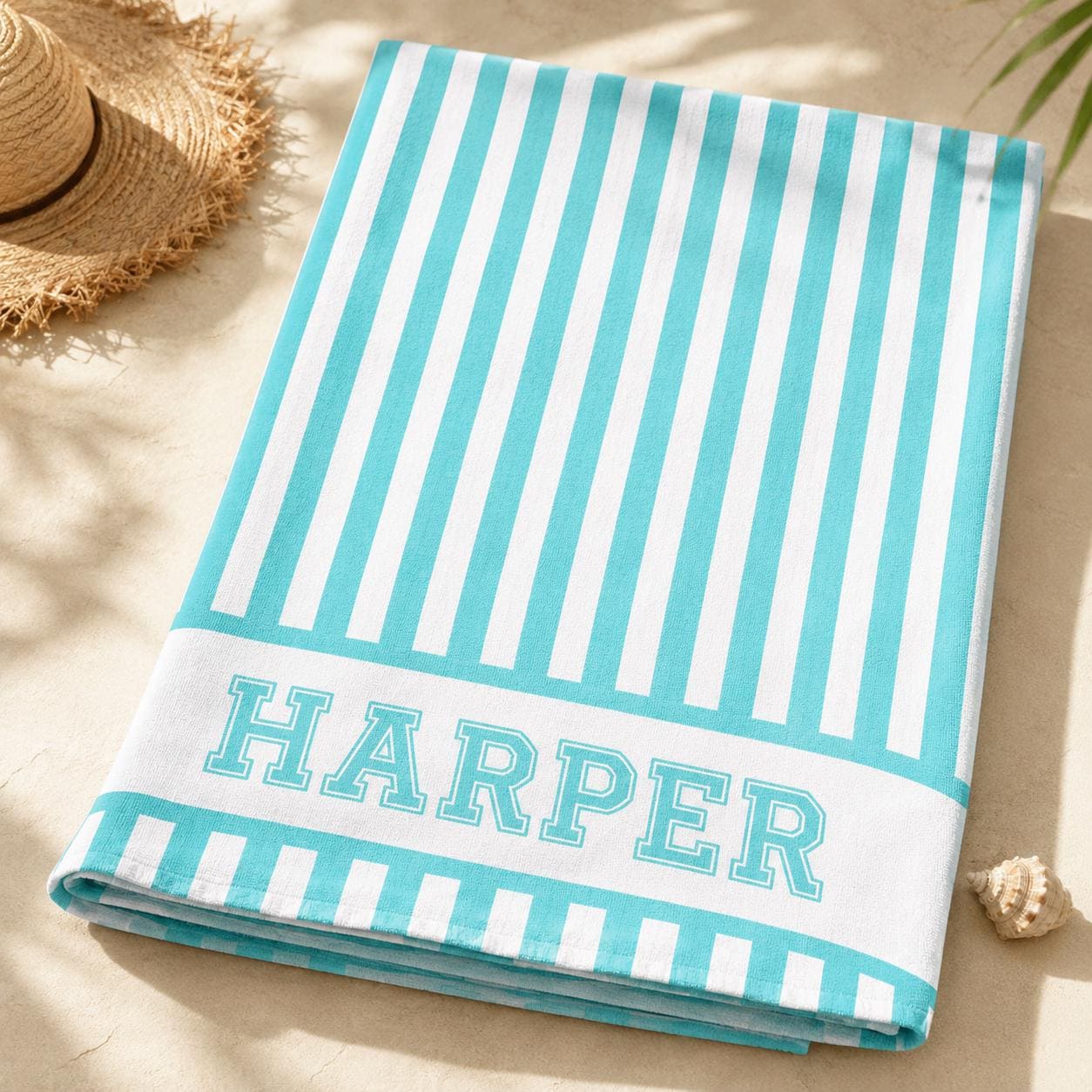 Personalized Vertical Striped Beach Towel, Custom Name Pool Swim Towel, Family Summer Trip Bachelorette Gift, Swimming Club Towel