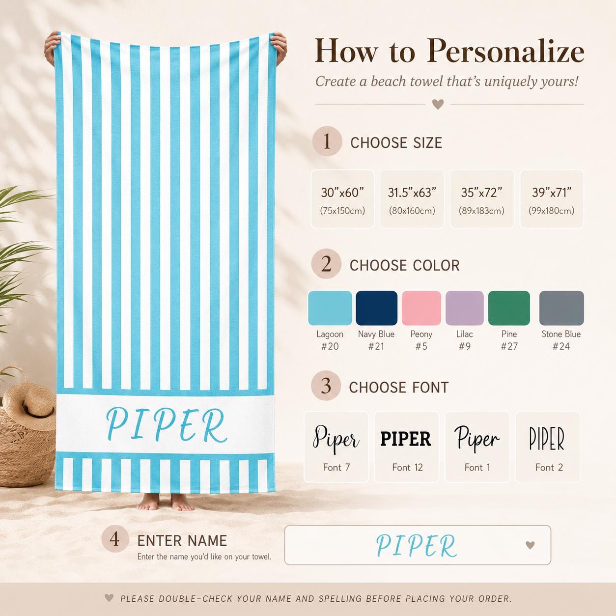 Personalized Vertical Striped Beach Towel, Custom Name Pool Swim Towel, Family Summer Trip Bachelorette Gift, Swimming Club Towel