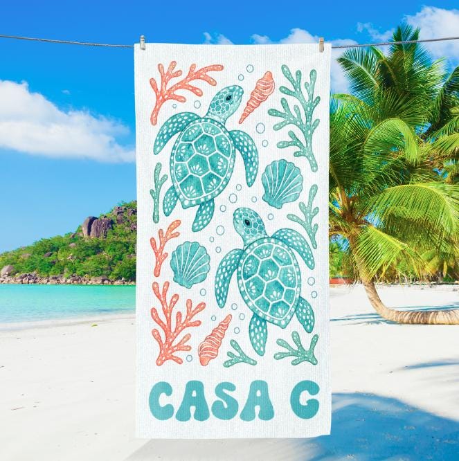 Personalized Retro Beach Towel, Marine Animal Beach Towel, Custom Name Towel, Summer Vacation Gift, Gift for Bestfriend, Bachelorette Party