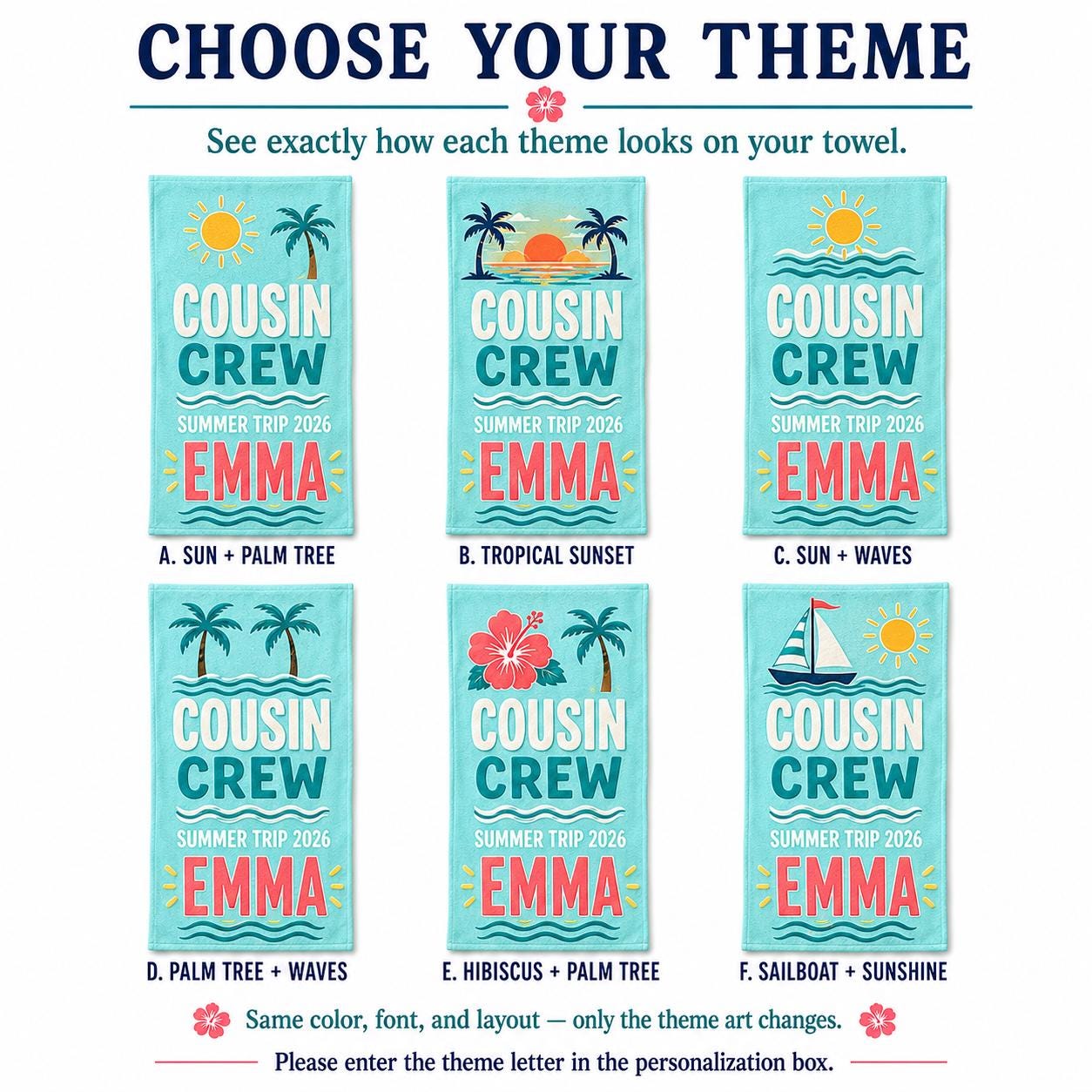 Custom Cousin Crew Beach Towel, Personalized Matching Summer Vacation Gift