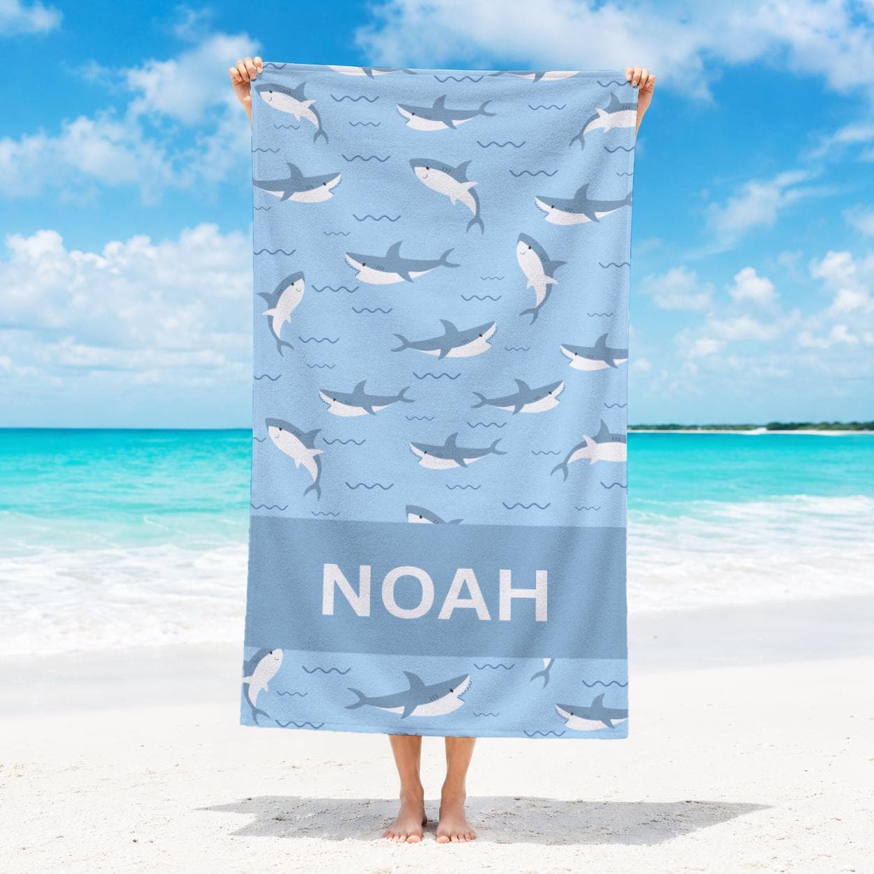 Customd Shark Beach Towel,Personalize Name Pool Towel,Ocean Theme Beach Towel for Kids,Summer Vacation Gift,Picnic Towel,Marine Life Towel