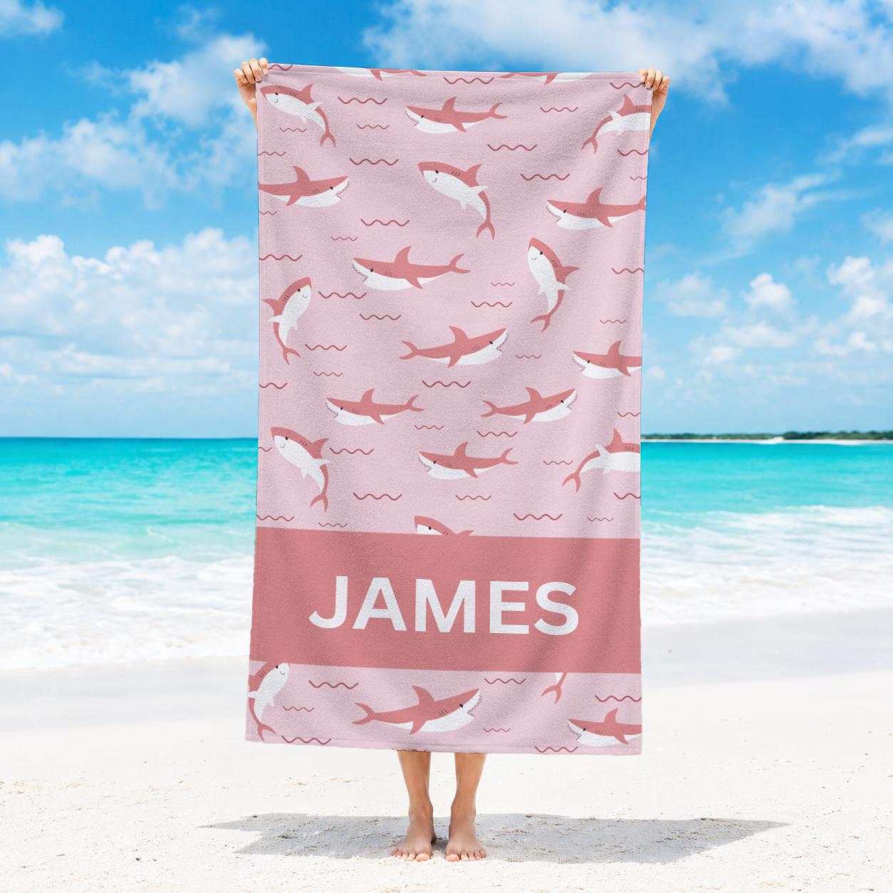 Customd Shark Beach Towel,Personalize Name Pool Towel,Ocean Theme Beach Towel for Kids,Summer Vacation Gift,Picnic Towel,Marine Life Towel