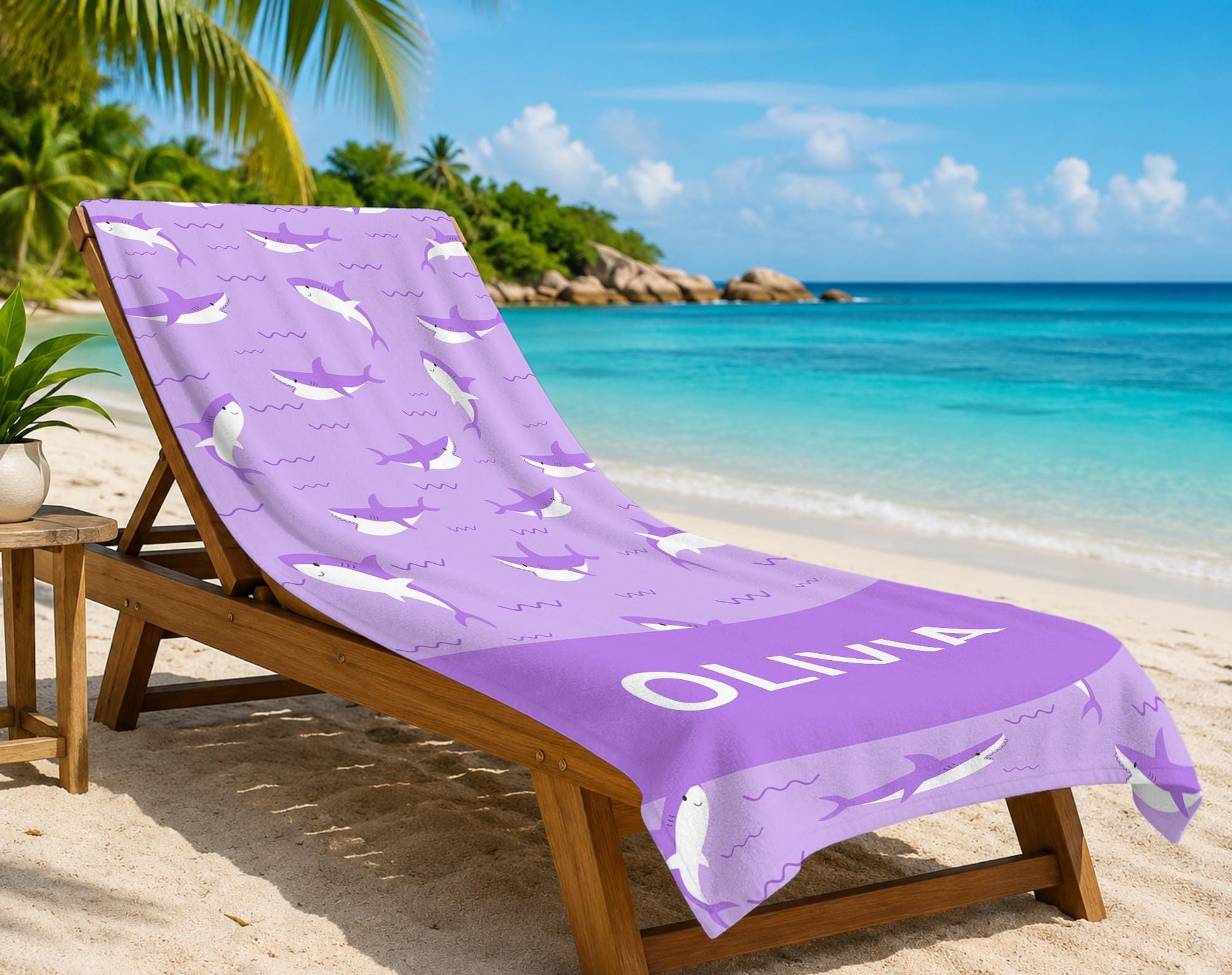 Customd Shark Beach Towel,Personalize Name Pool Towel,Ocean Theme Beach Towel for Kids,Summer Vacation Gift,Picnic Towel,Marine Life Towel