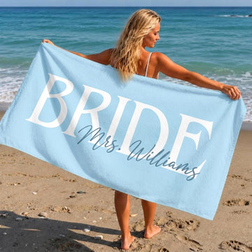 Personalized Bride Beach Towel, Custom Bridesmaid Towel, Bridal Shower Gift, Bachelorette Party Favors, Honeymoon Bride Groom Towel