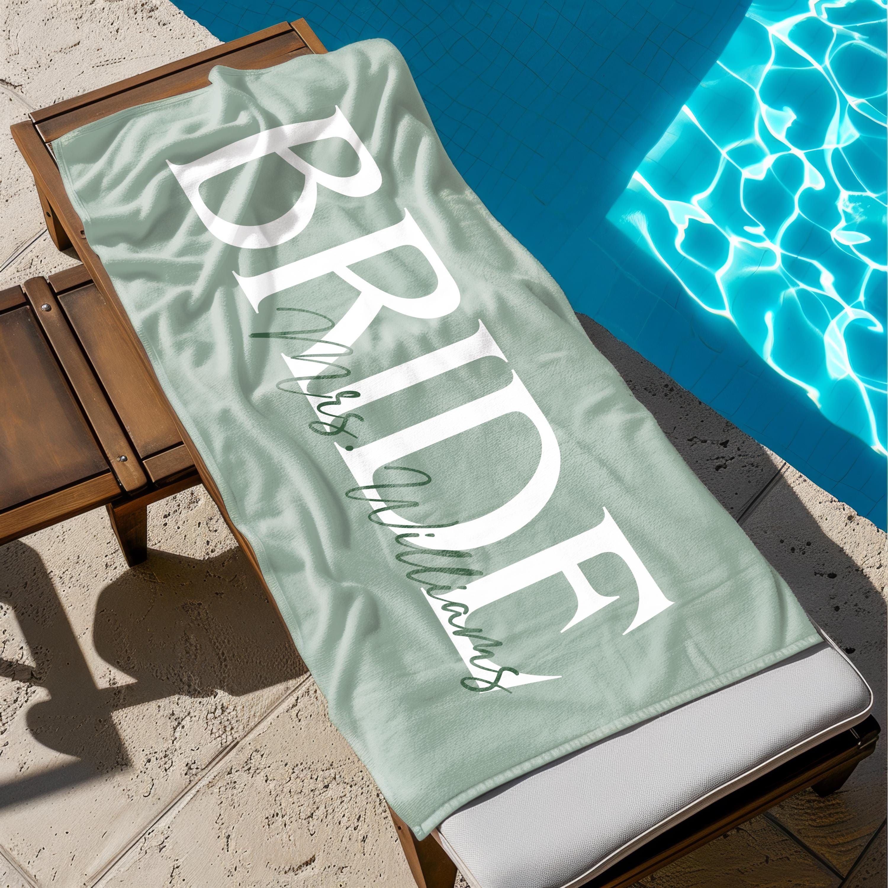 Personalized Bride Beach Towel, Custom Bridesmaid Towel, Bridal Shower Gift, Bachelorette Party Favors, Honeymoon Bride Groom Towel
