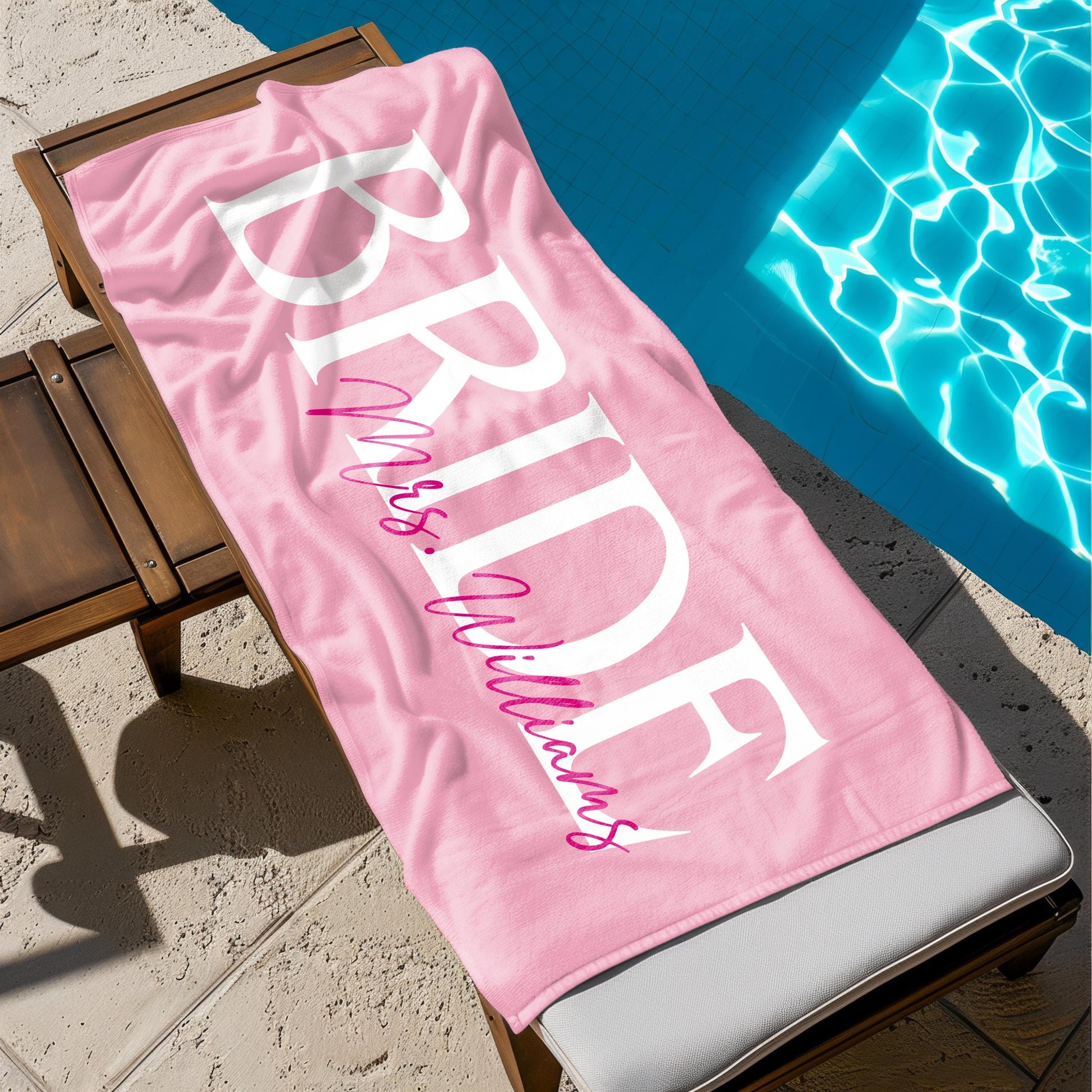Personalized Bride Beach Towel, Custom Bridesmaid Towel, Bridal Shower Gift, Bachelorette Party Favors, Honeymoon Bride Groom Towel