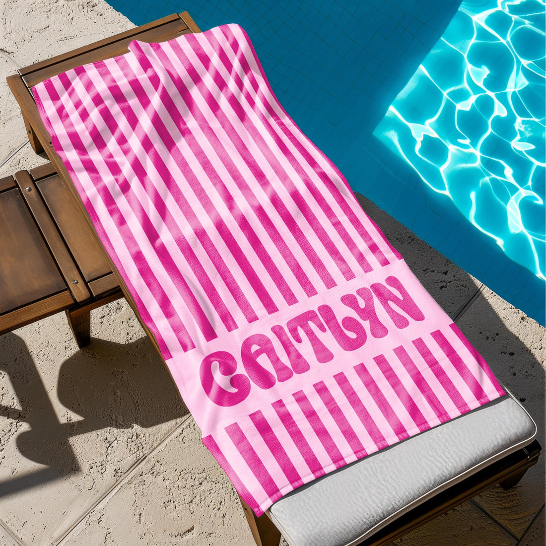 Personalized Striped Beach Towel, Custom Name Retro Bath Towel, Bachlorette Gift
