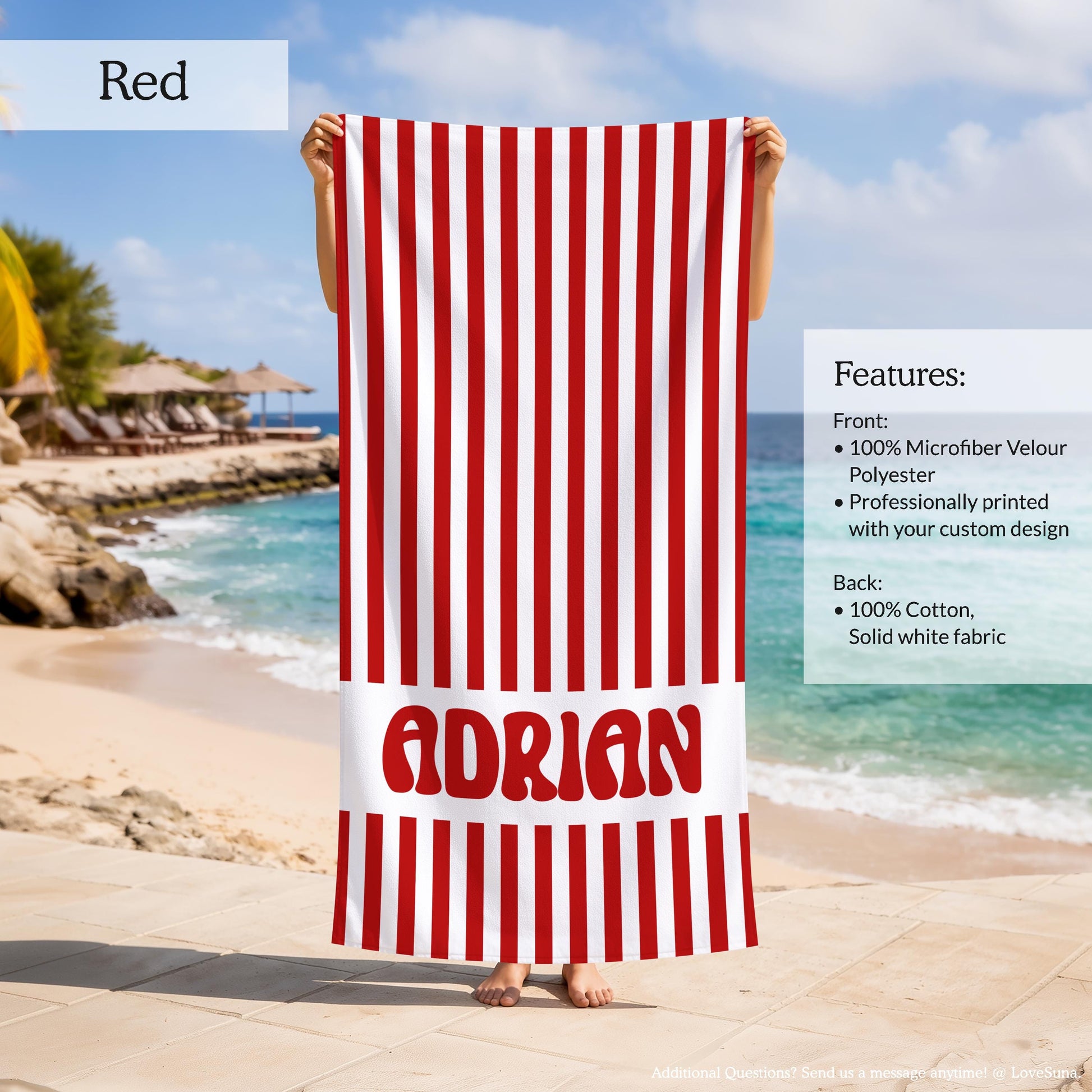 Personalized Striped Beach Towel, Custom Name Retro Bath Towel, Bachlorette Gift